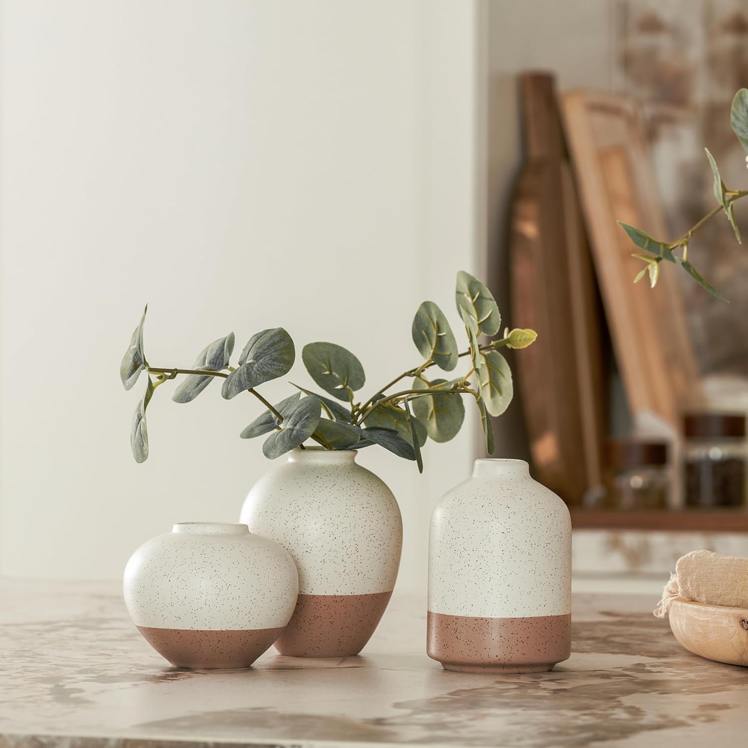 Ceramic Vase Set of 3 Rustic Farmhouse Decor