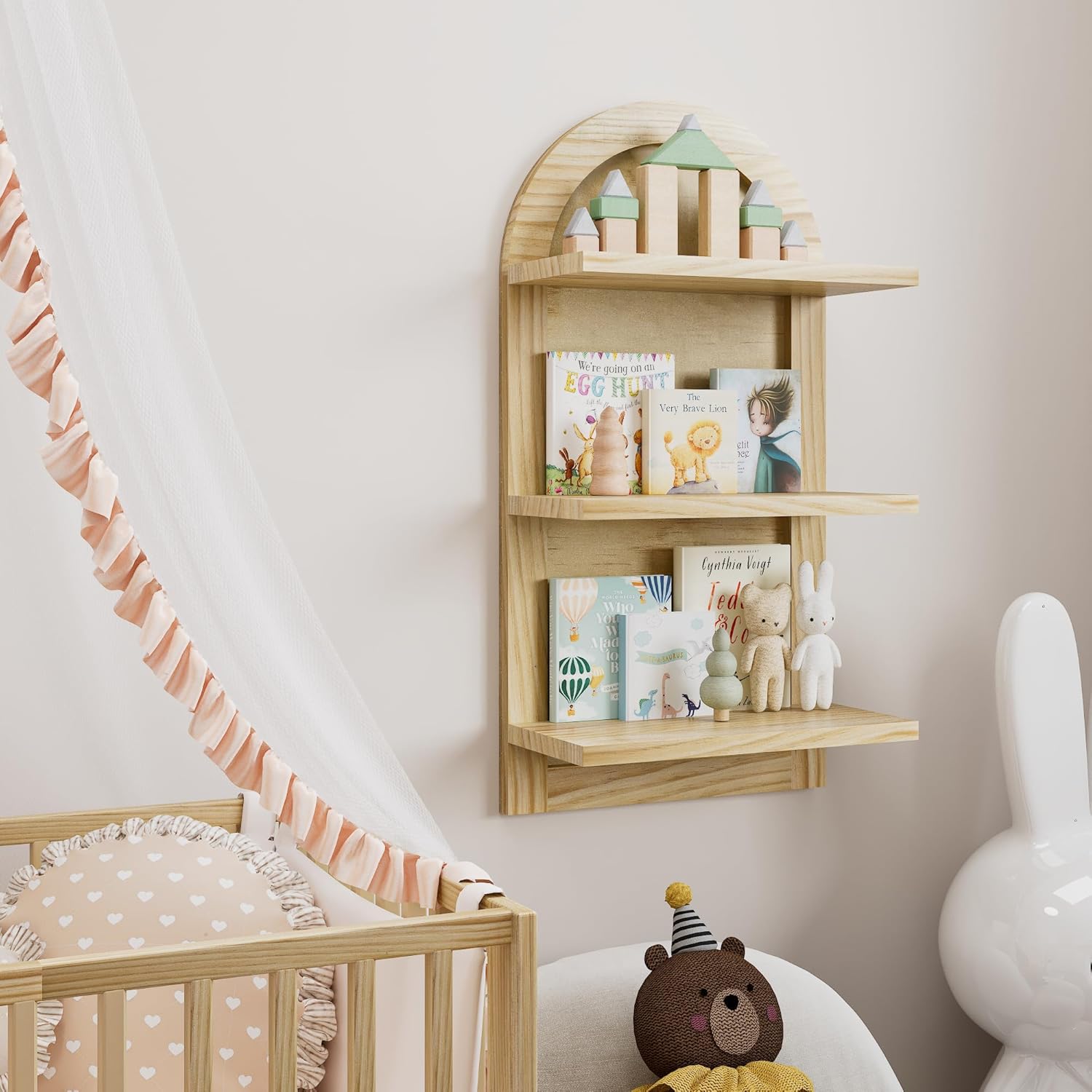 3 Tier Floating Wall Shelves Natural Wood Modern Design