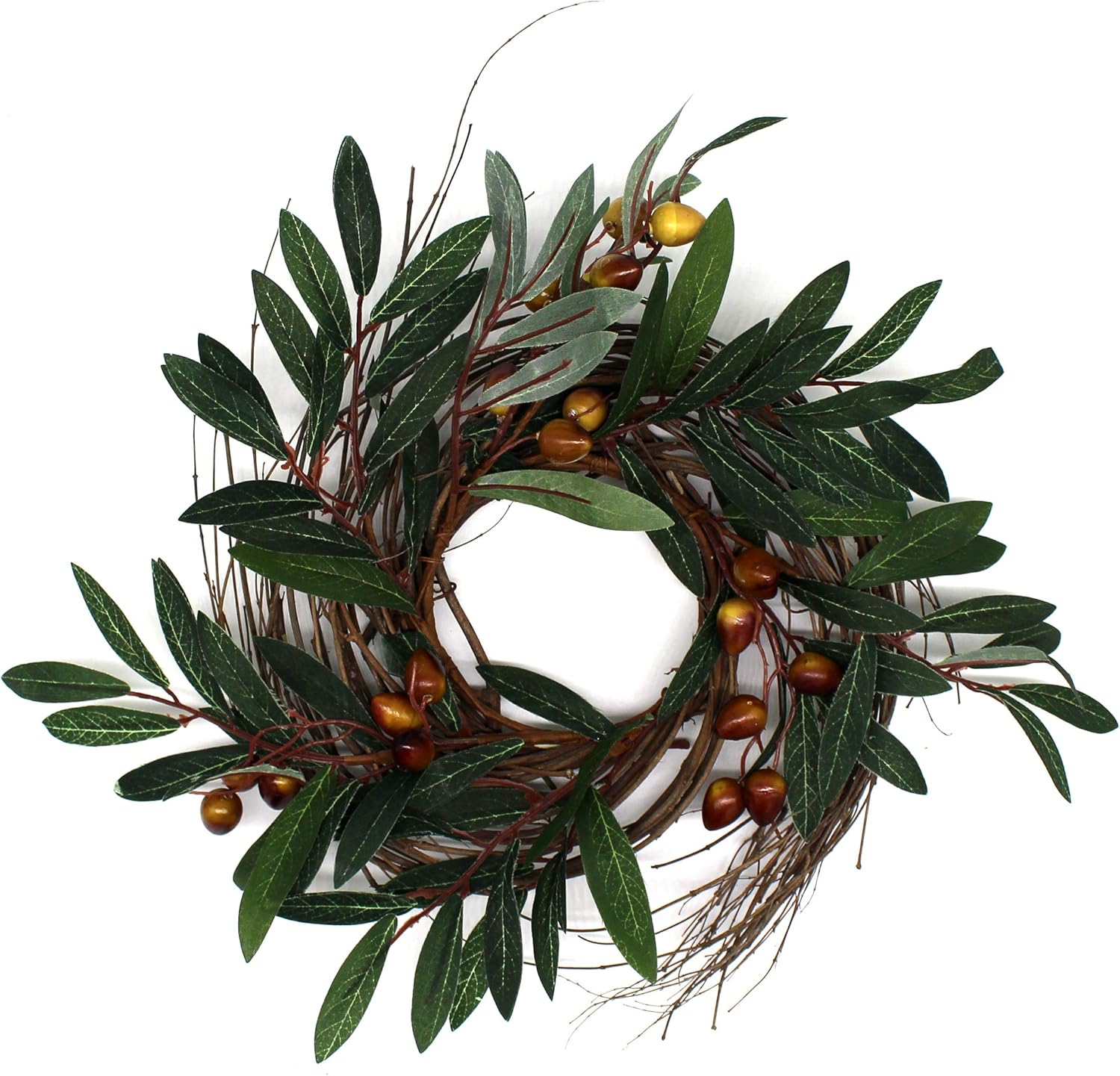 CVHOMEDECO Rustic Country Artificial Olive Wreath 12 Inch