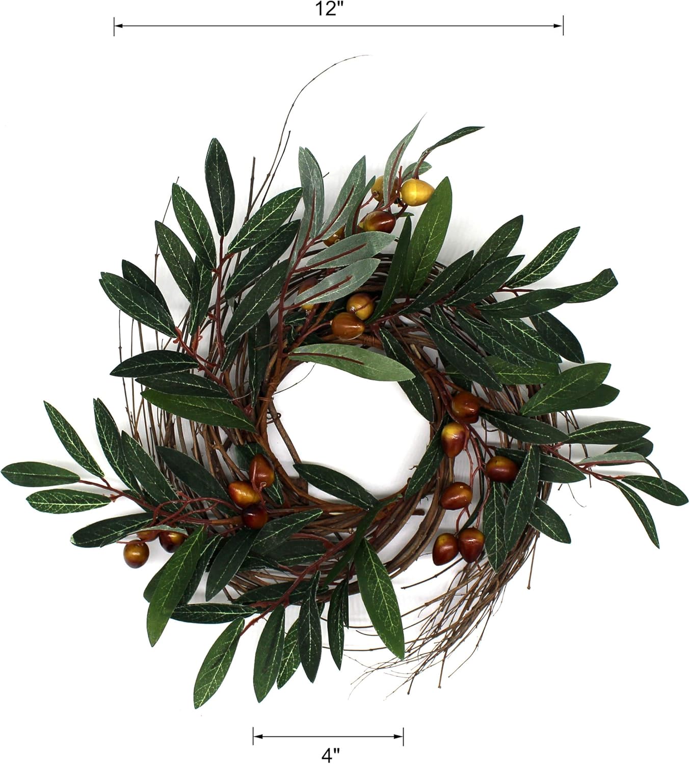 CVHOMEDECO Rustic Country Artificial Olive Wreath 12 Inch