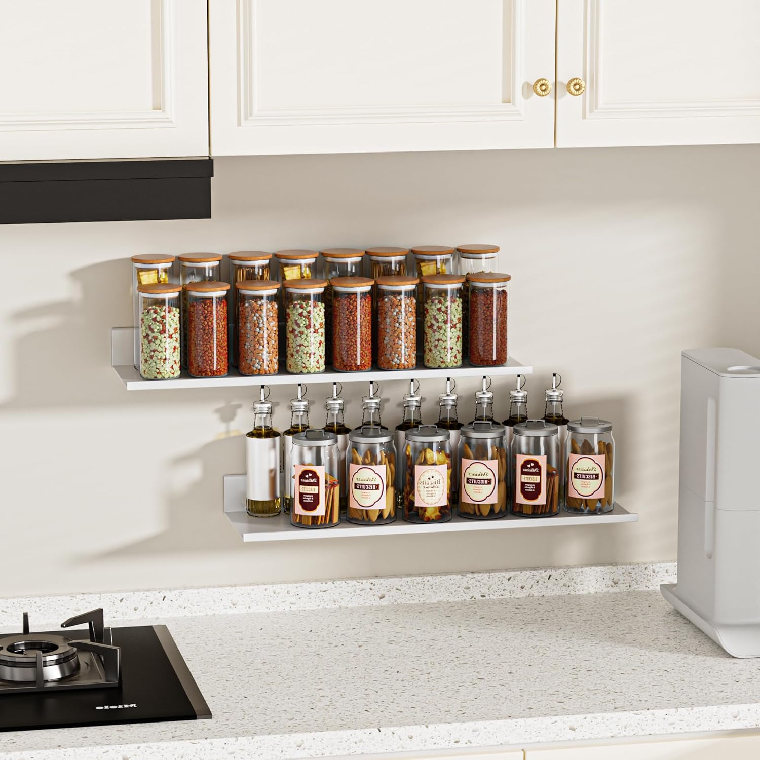 White Floating Wall Shelves Set of 2 157 Inch Metal