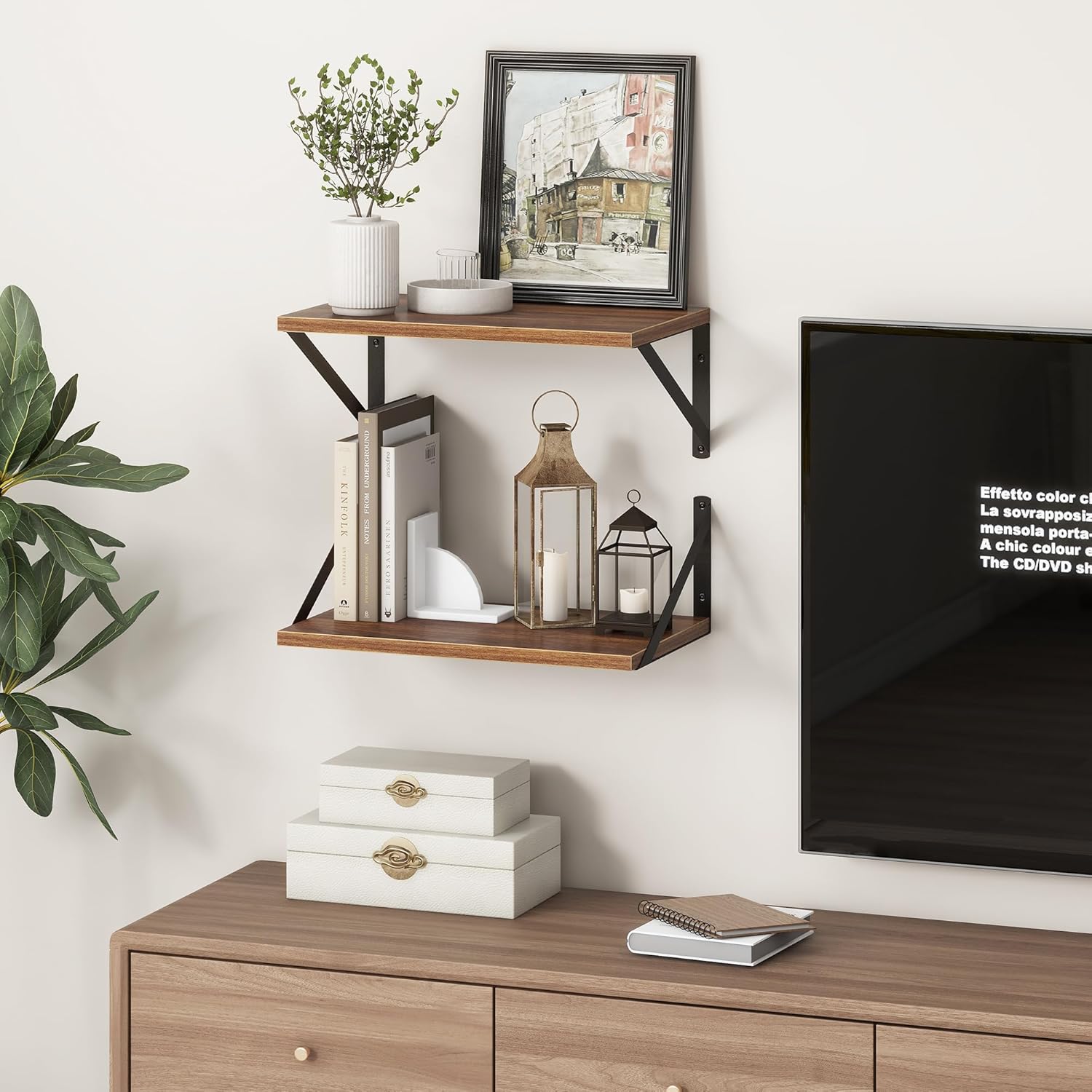 Fun Memories 2 Piece 16x10 Inch Walnut Floating Shelves Set