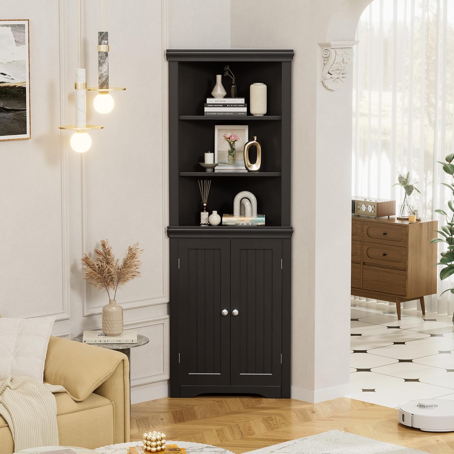 Flamaker Corner Cabinet with 2 Doors and 3 Shelves