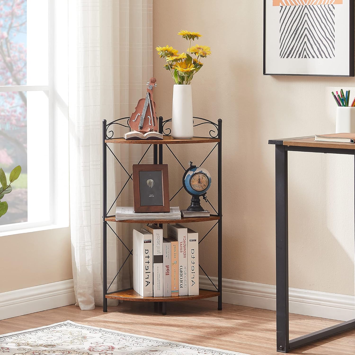 VECELO Corner Table with Storage Shelves