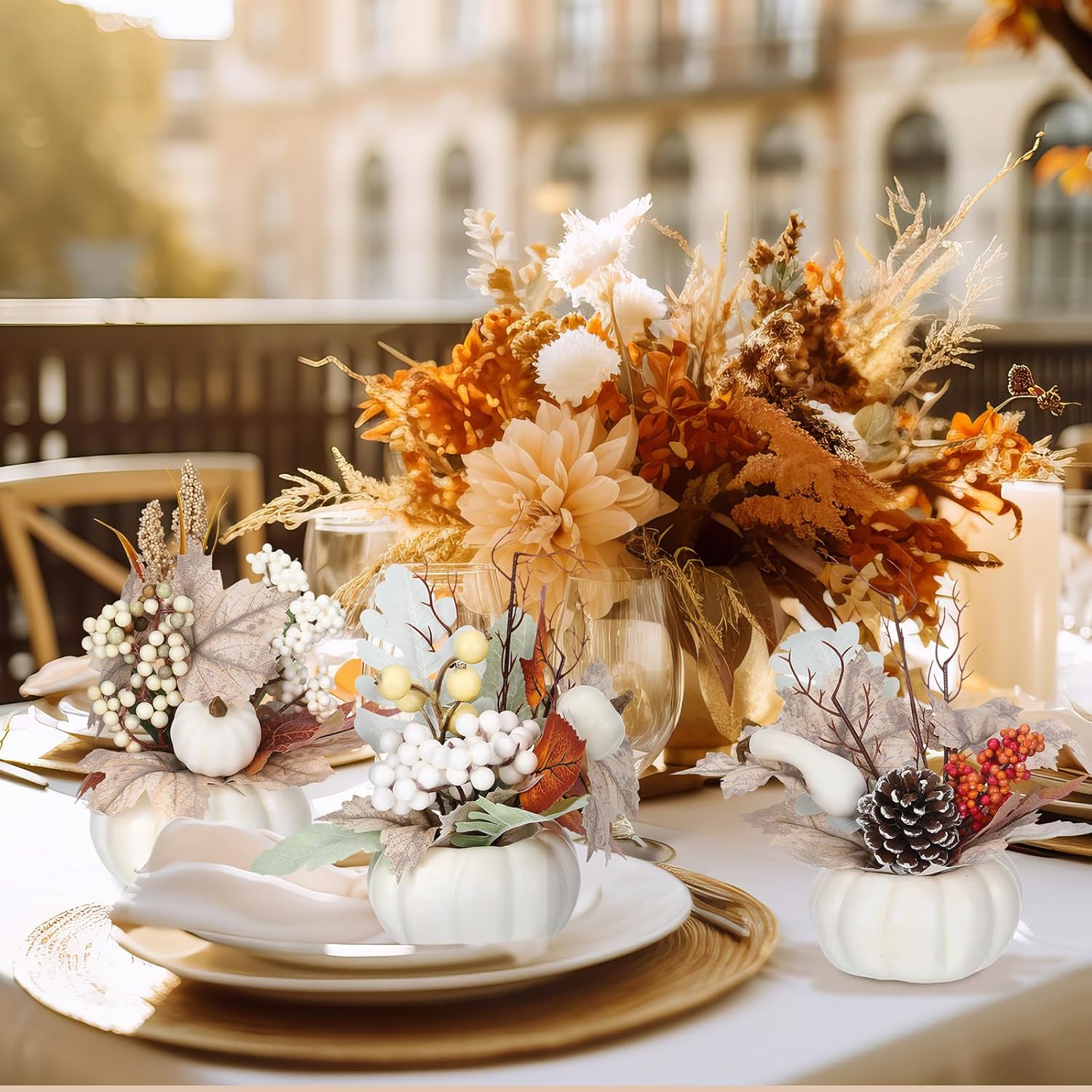 3 Pcs 9 Inch Artificial Fall Pumpkins Centerpiece Decor