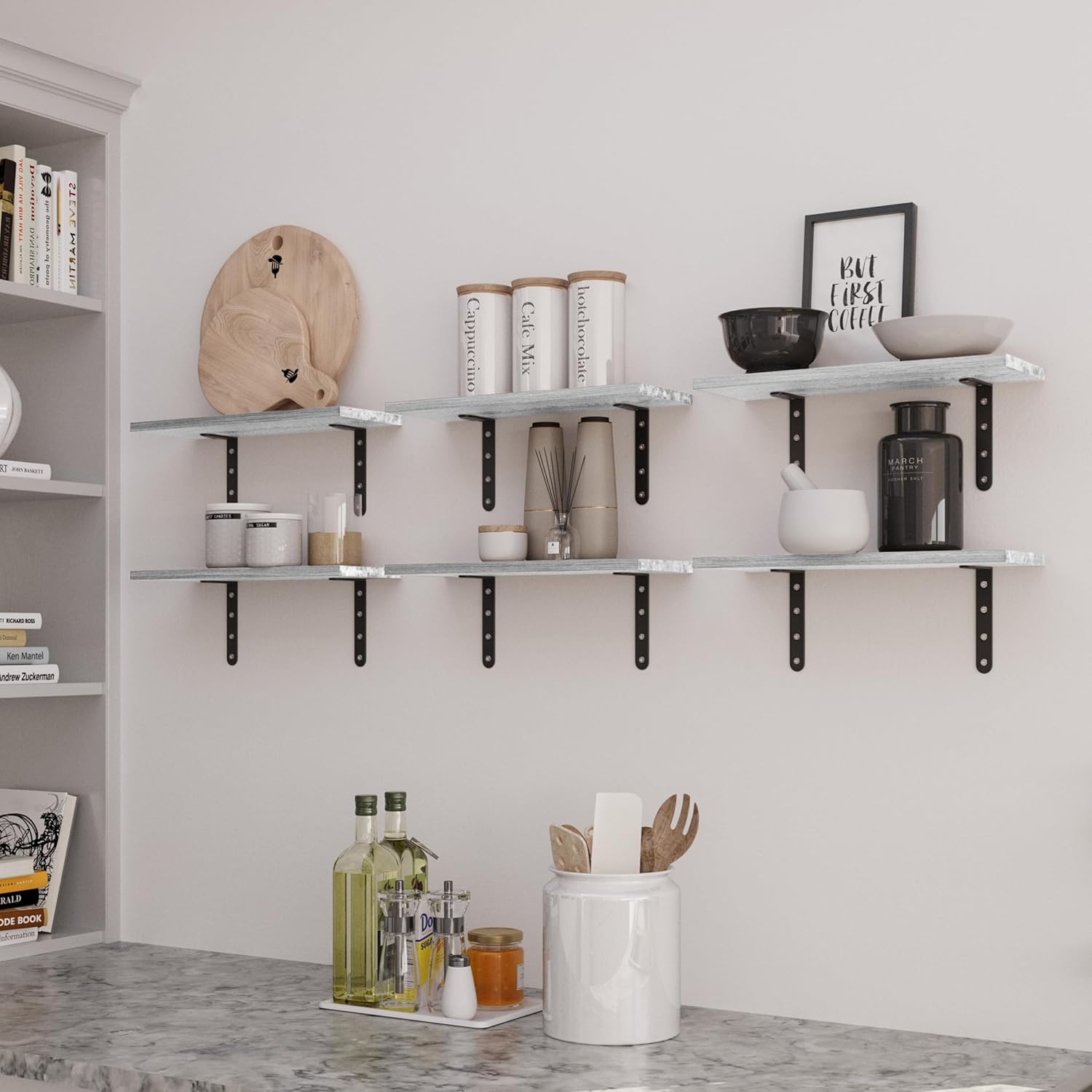 Lavish Home Set of 6 White Floating Shelves