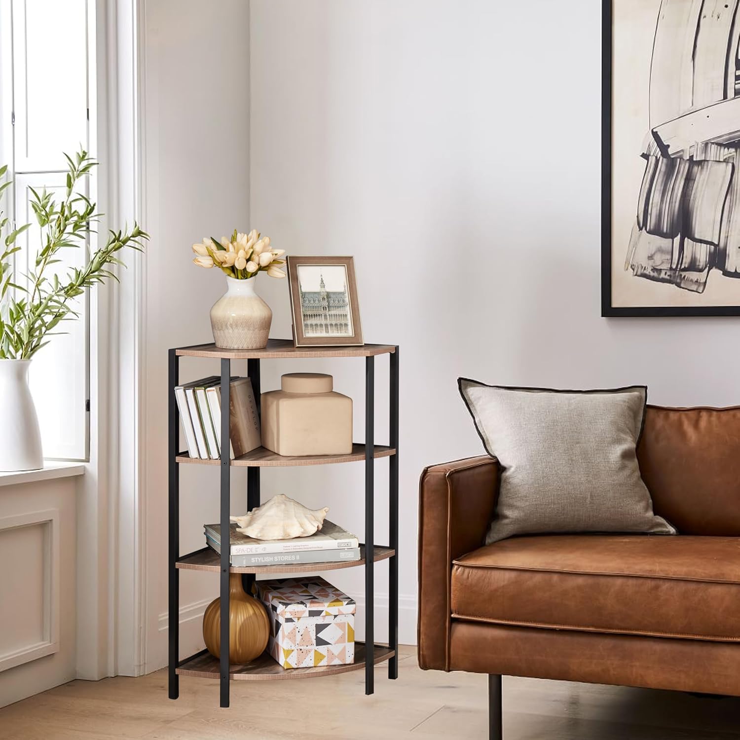 JOIN IRON 4-Tier Corner Bookshelf Stand Modern Industrial Design