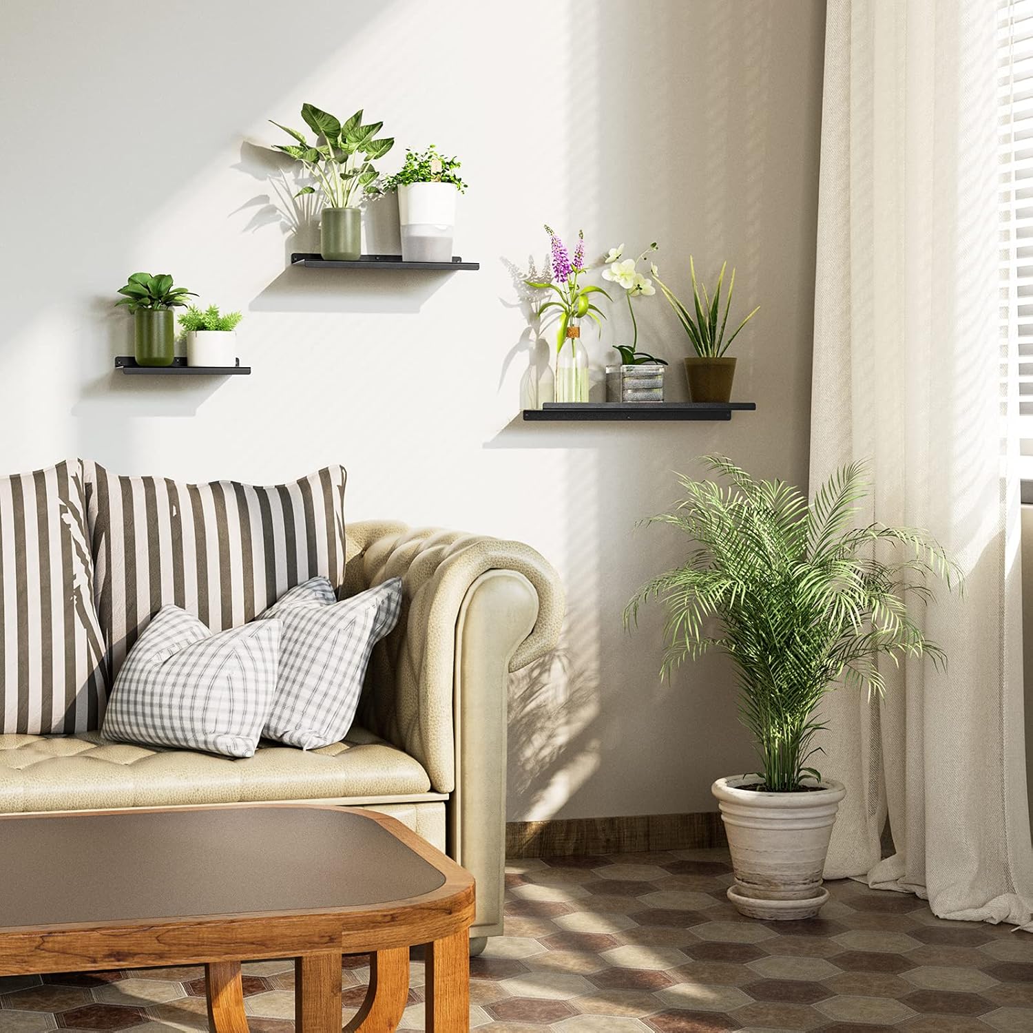 SRIWATANA Black Floating Shelves Set of 3 for Modern Home