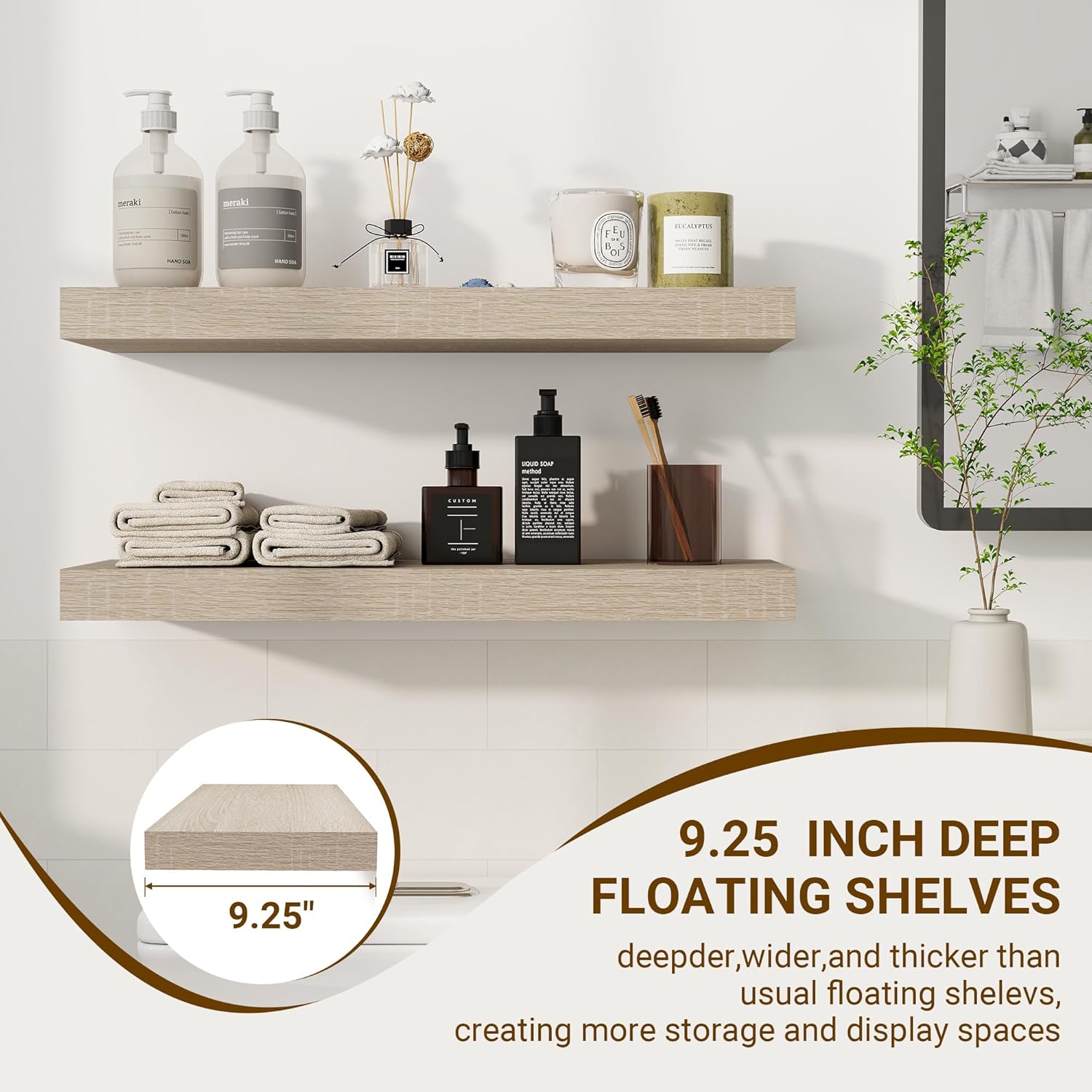 24 Inch Floating Shelves with Rustic Wood Grain