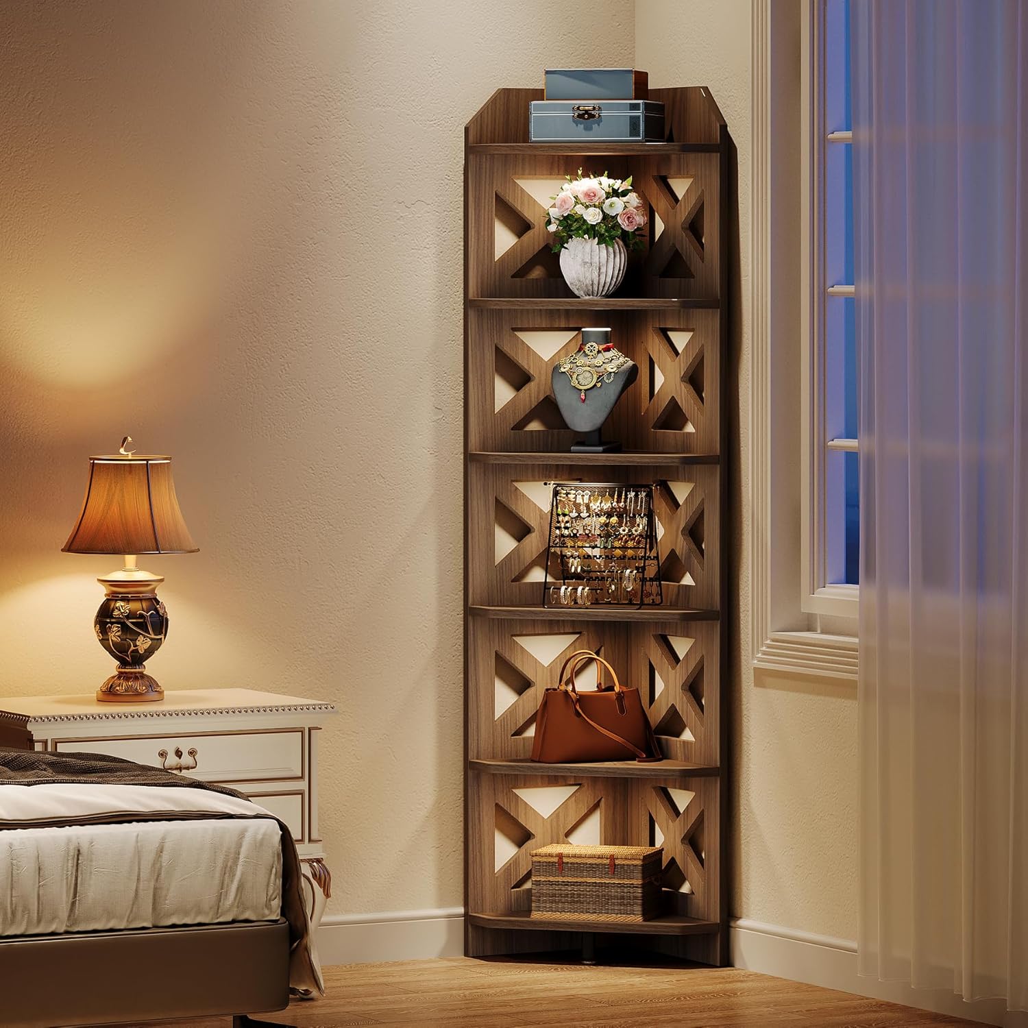 Tribesigns 708 Inch Corner Shelf 6 Tier Rustic Bookcase