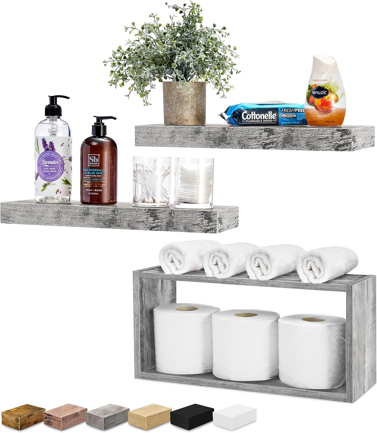 Sorbus Floating Wall Shelves Set of 3 - Grey