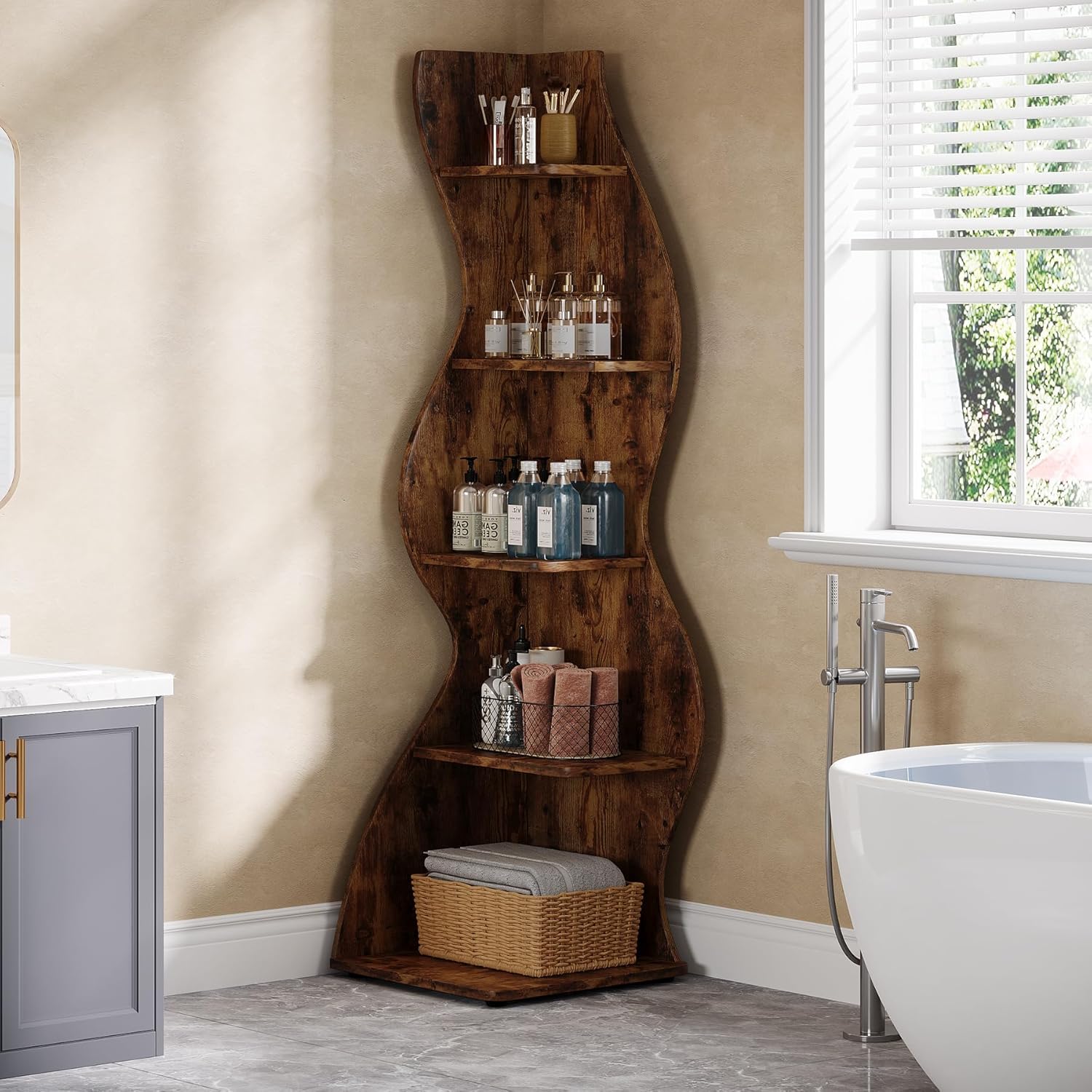 Tribesigns Wavy Corner Shelf 5-Tier Modern Bookcase