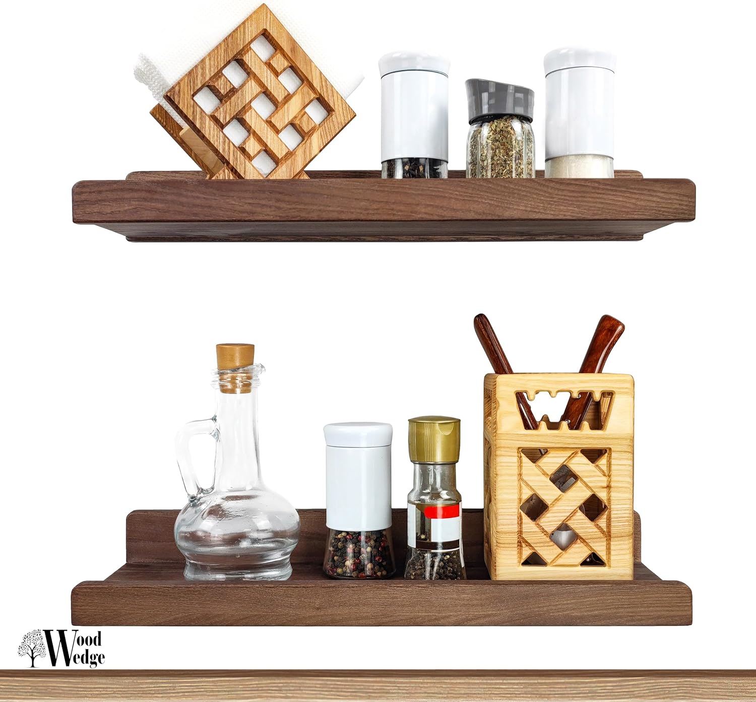 Wood Wedge Floating Shelves 16 Inch Set of 2