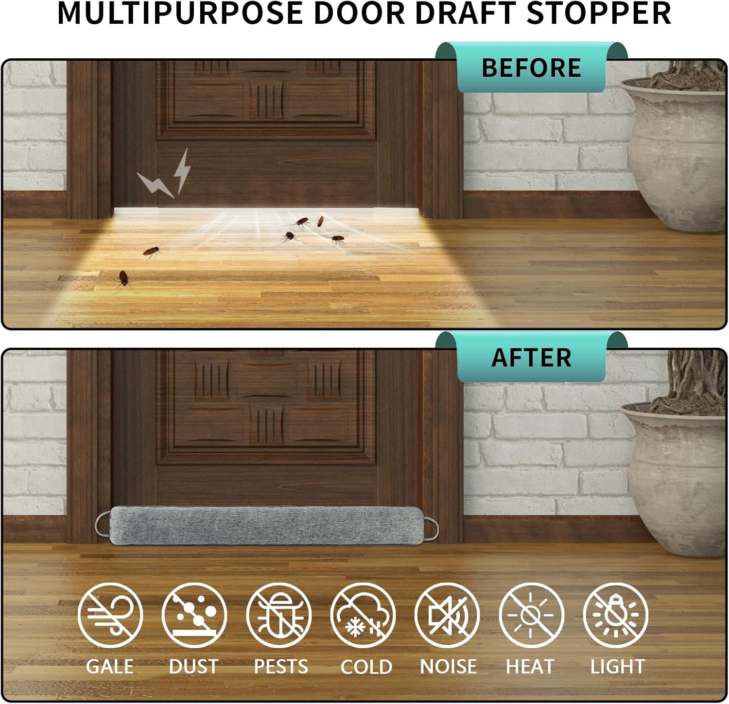 36 Inch Weighted Door Draft Stopper Grey Heavy Under Door Blocker