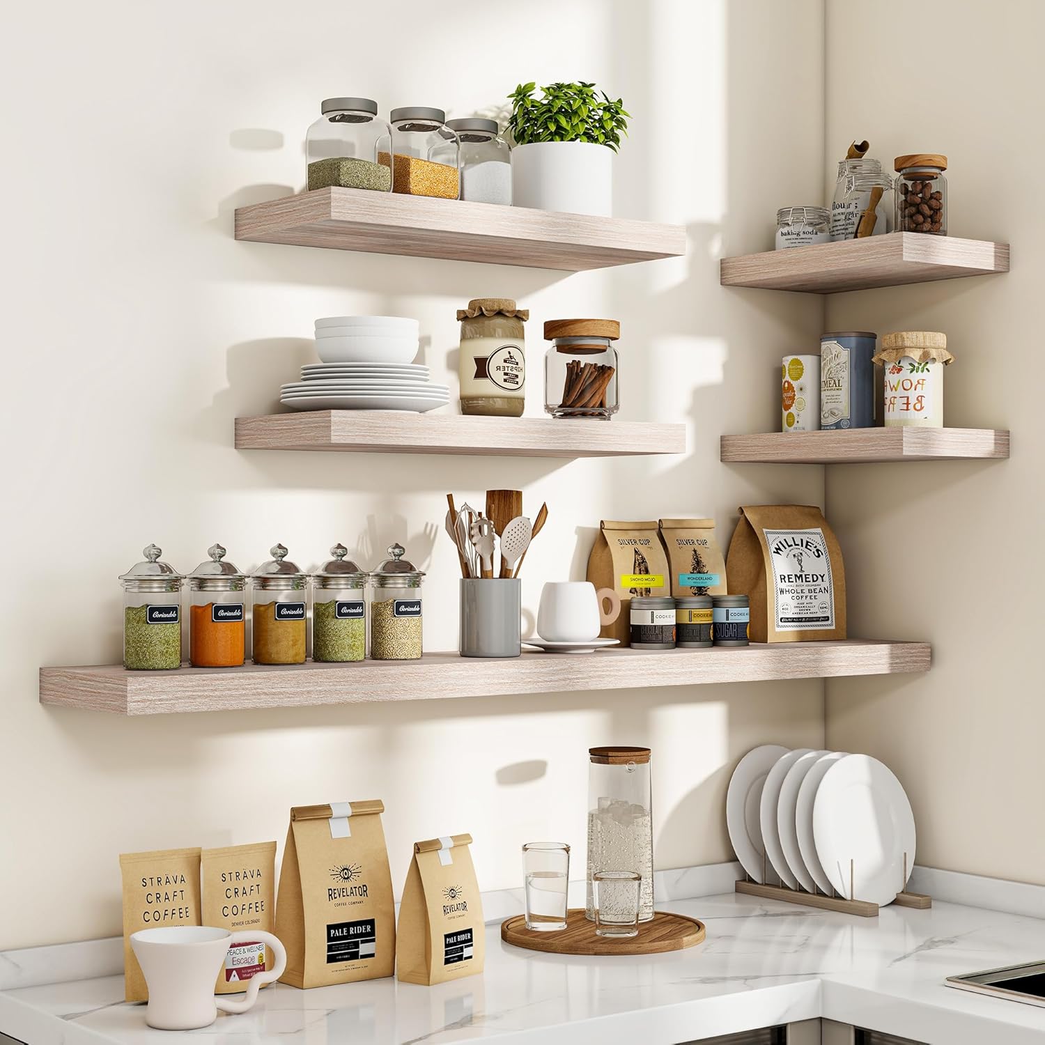 24 Inch Floating Shelves with Rustic Wood Grain