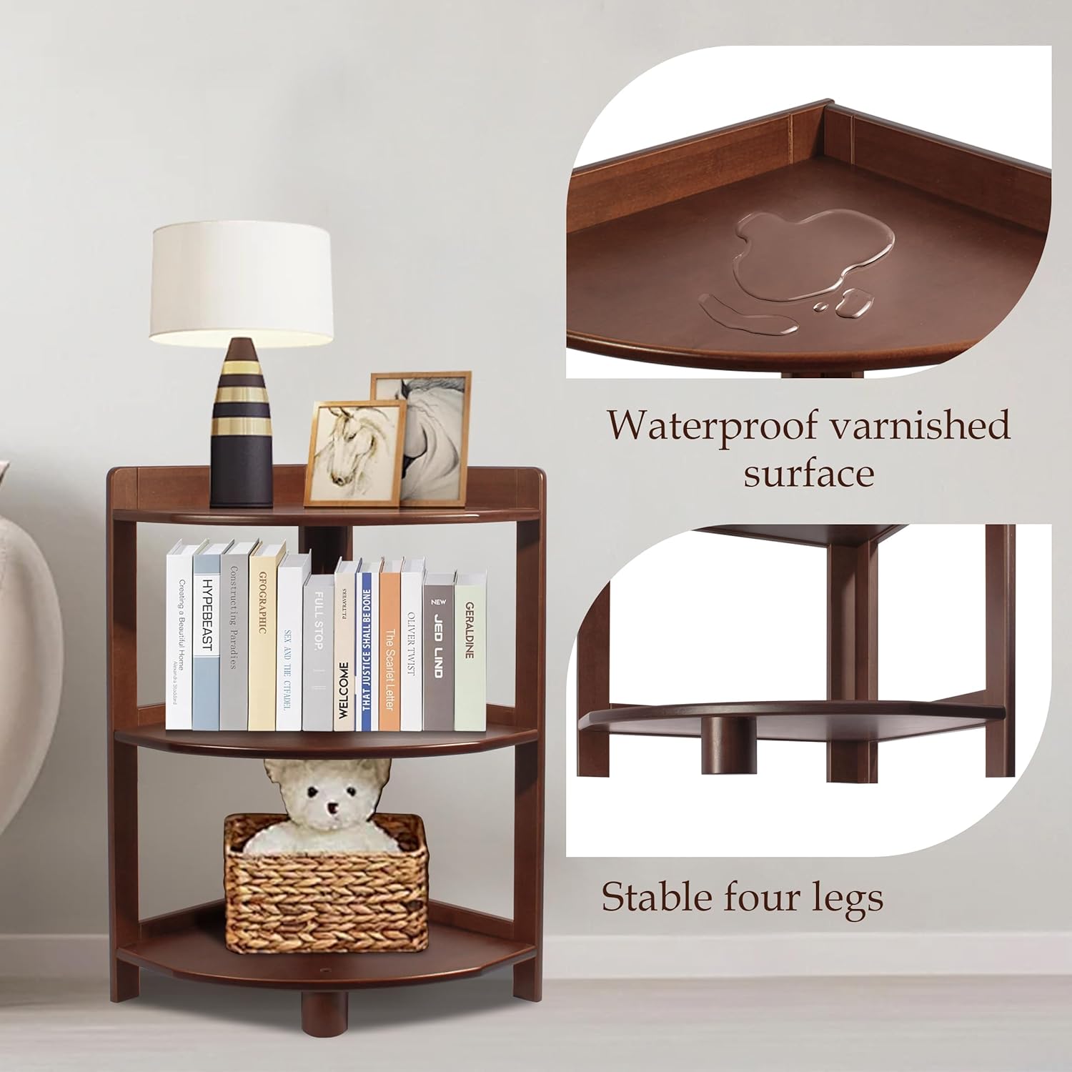 3 Tier Bamboo Corner Bookshelf with Storage