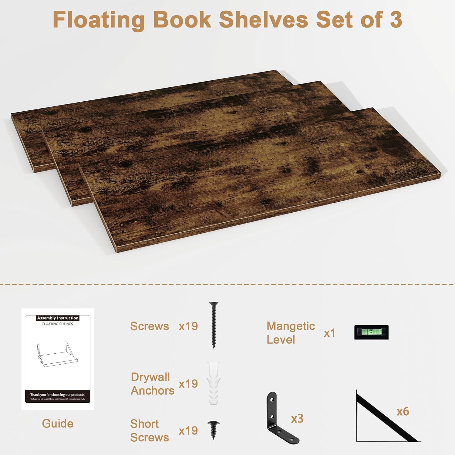 Fun Memories Set of 3 Floating Shelves Rustic Brown