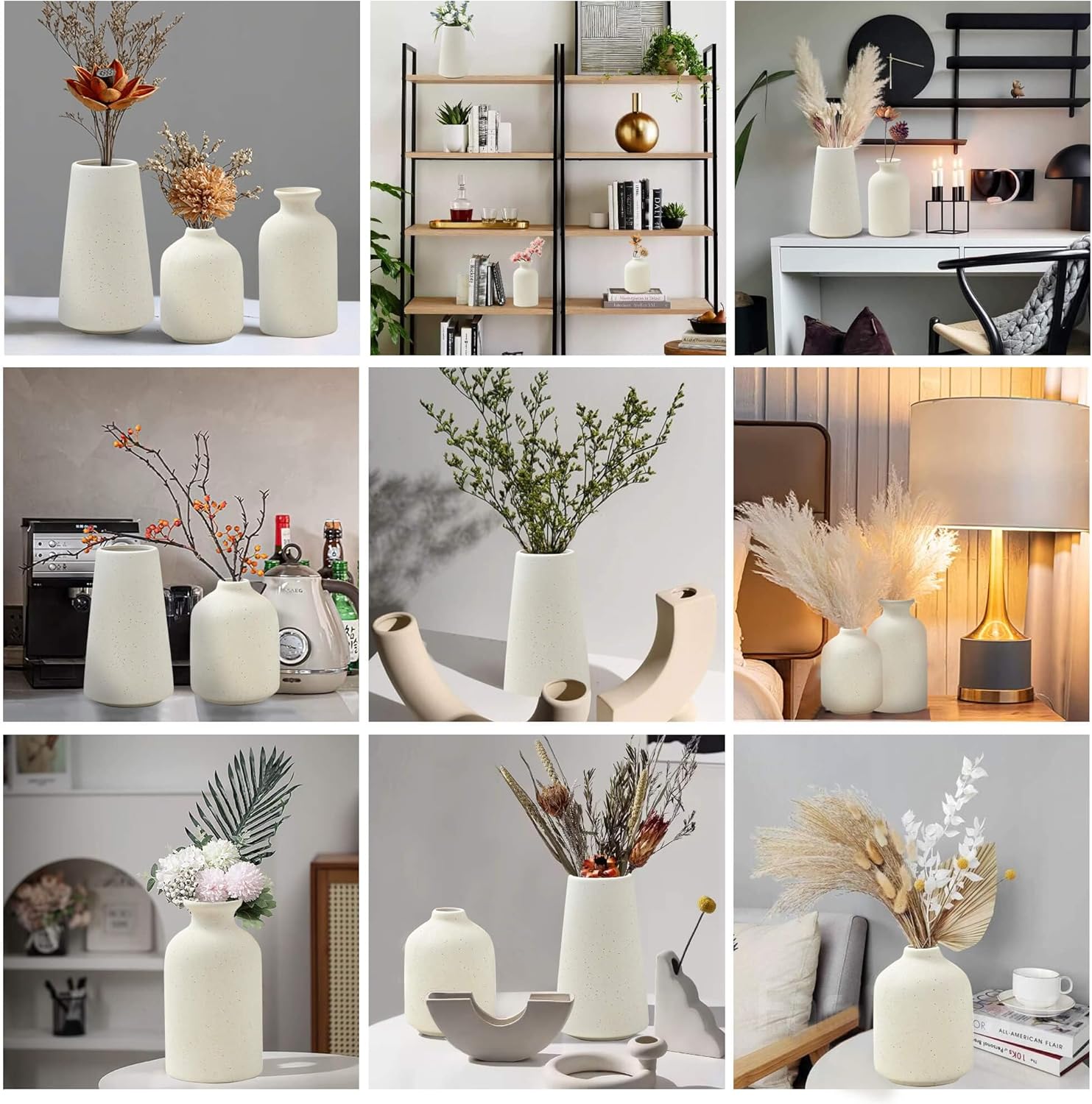 Beige Ceramic Vases Set of 3 for Pampas Grass and Dried Flowers