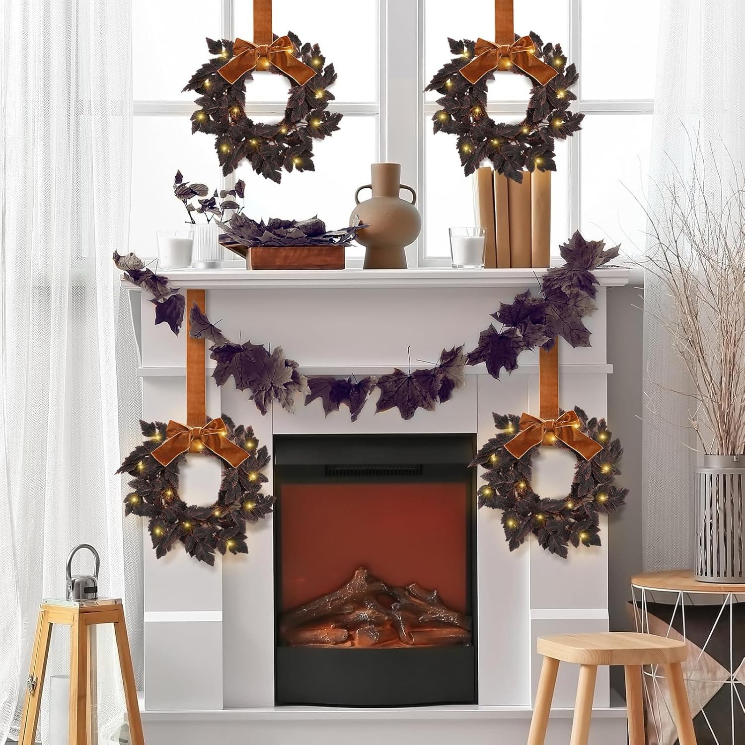 Hoteam 4 Pcs 9 Inch Cimicifuga Leaf Wreath Set
