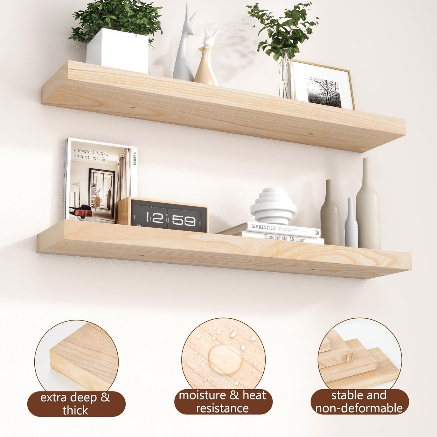 Fuqing Natural Floating Shelves 36 Inch Set of 2