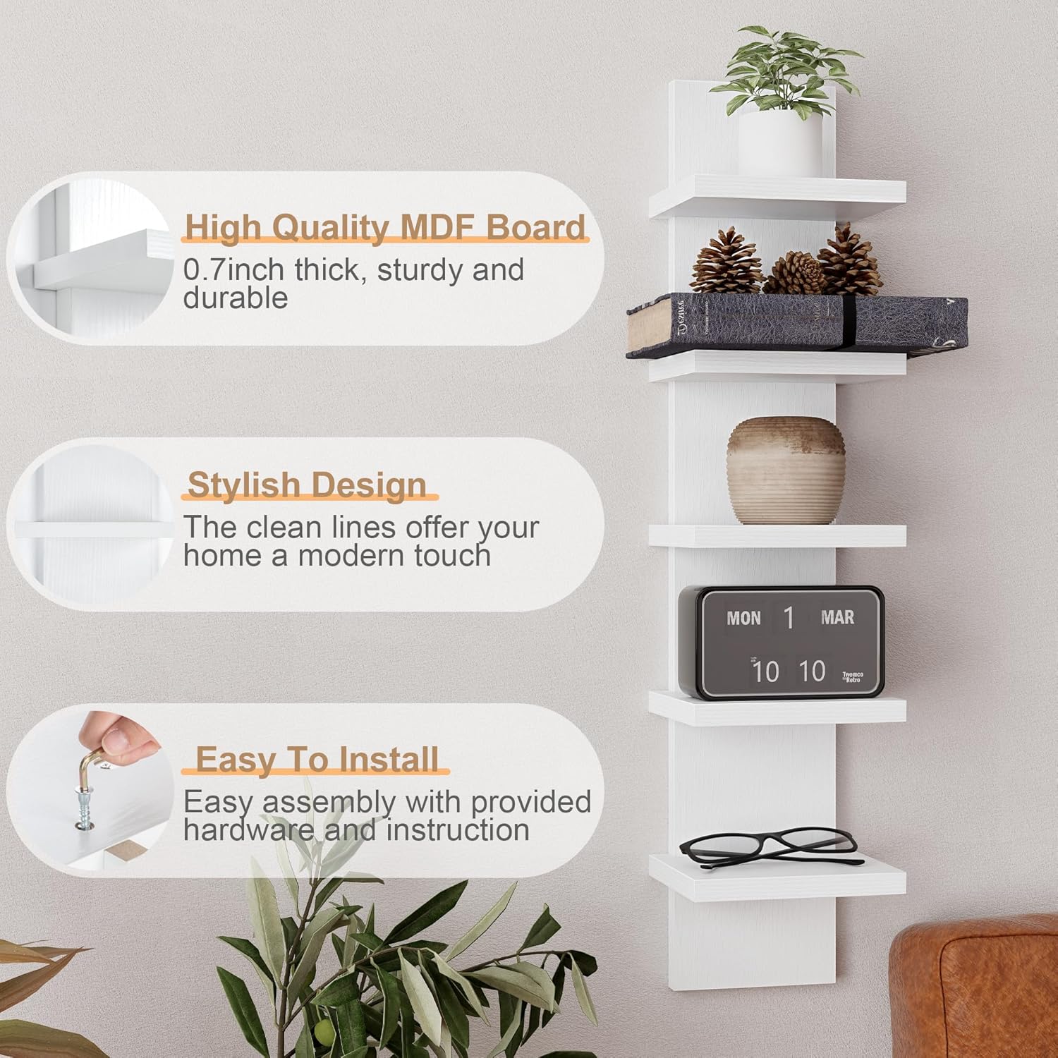 Modern White 2Pack 5 Tier Wall Shelf Unit