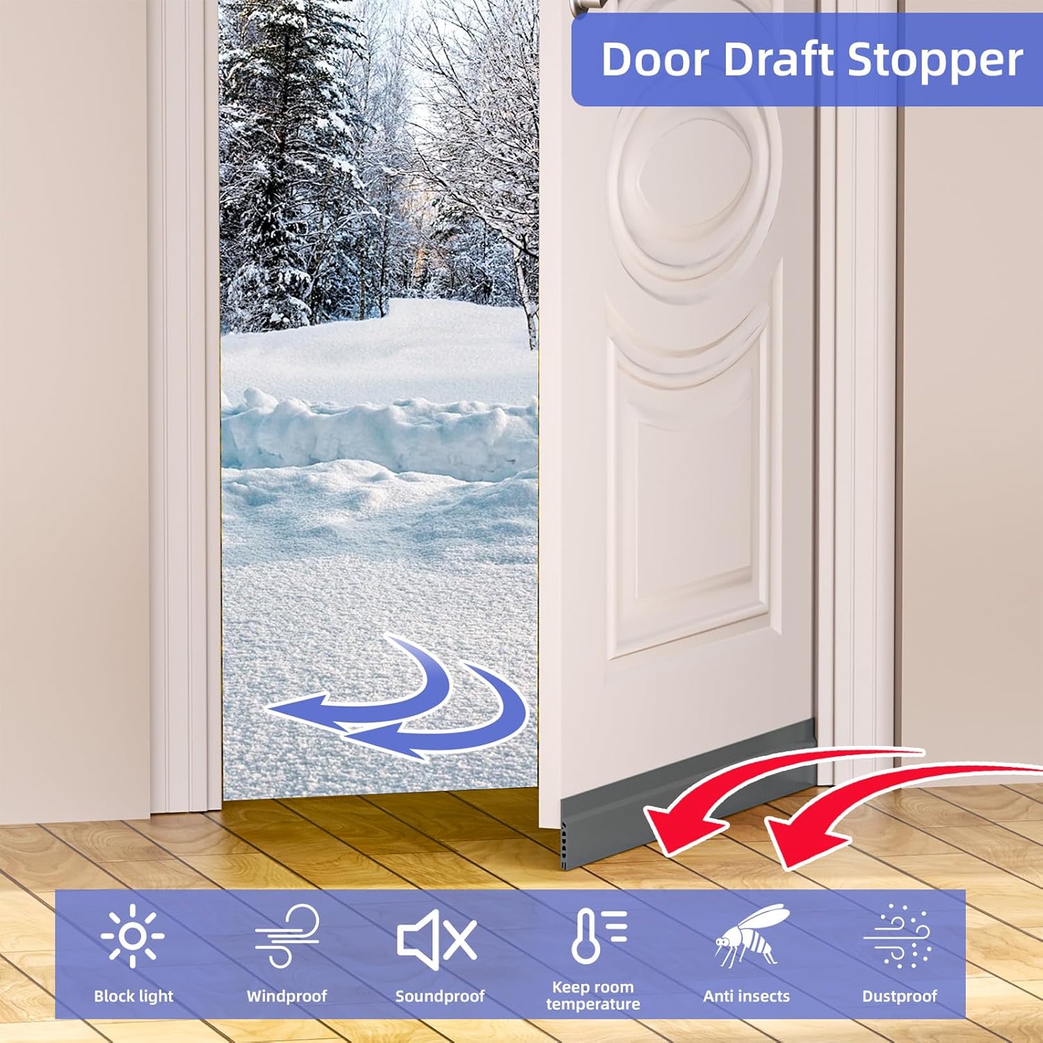 Door Draft Stopper with Adjustable Silicone Seal 39 Inch Grey