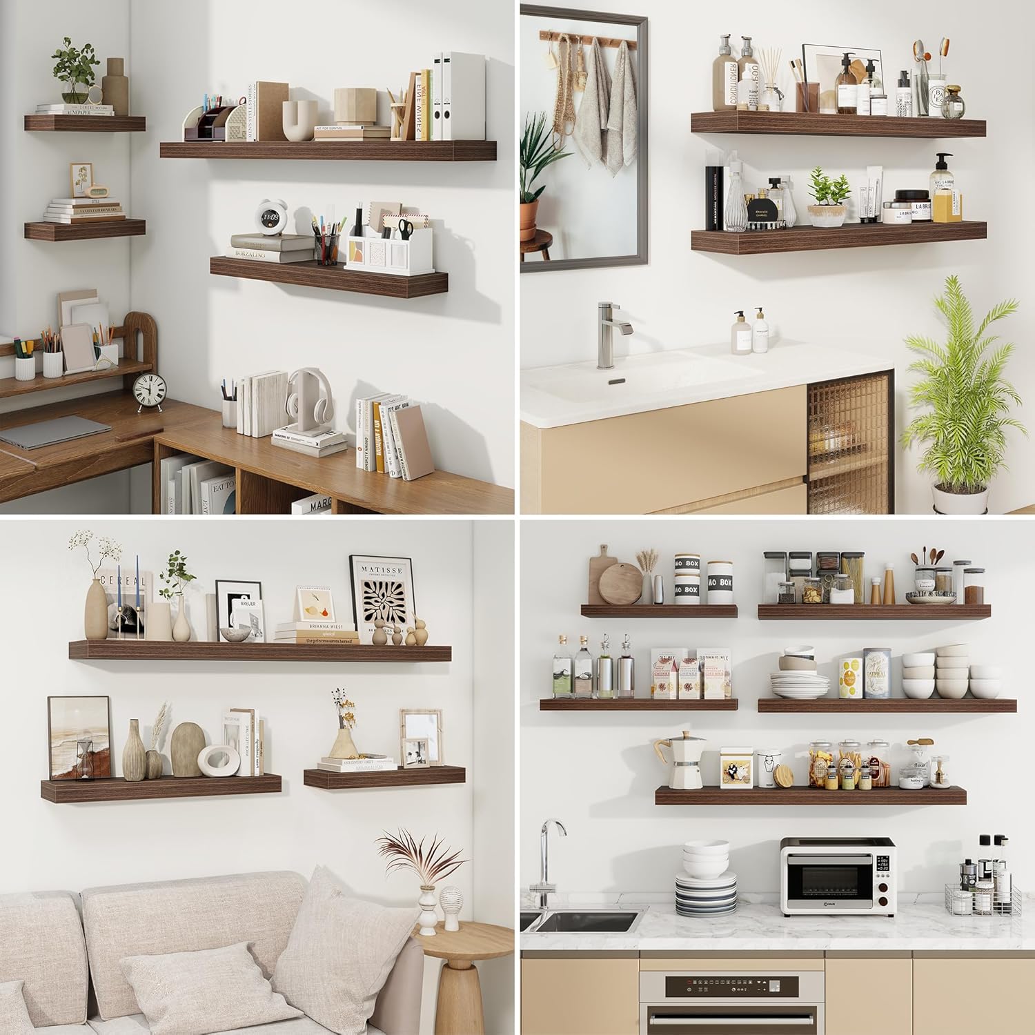 Fuqing 24 Inch Floating Shelves Set of 2 Walnut