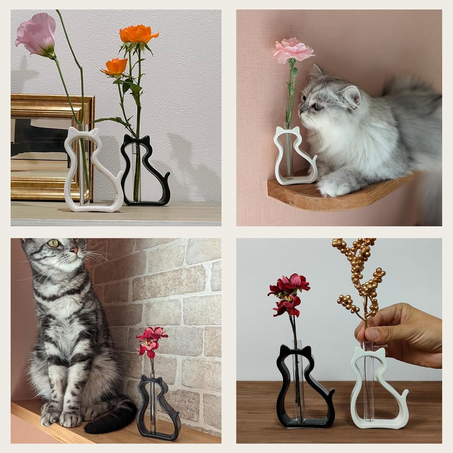 Cat Shape Black Vase for Flowers and Dried Flowers - Made in Japan