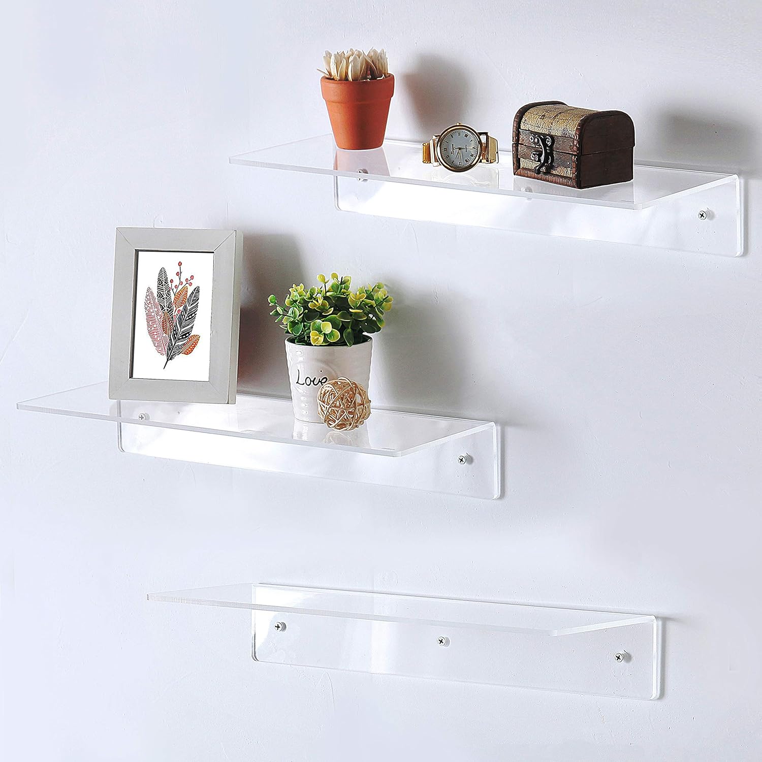MyGift 17-Inch Clear Acrylic Floating Shelves Set of 3
