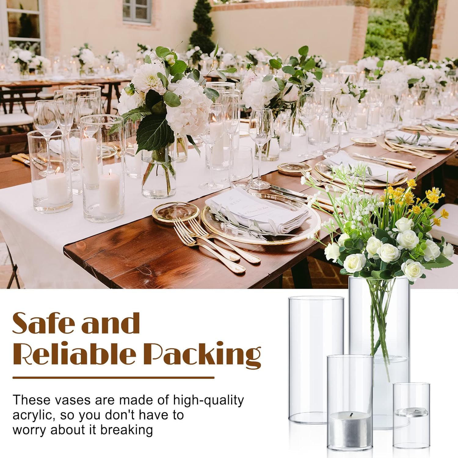 Eaasty 4 Pcs Acrylic Cylinder Flower Vases for Centerpieces