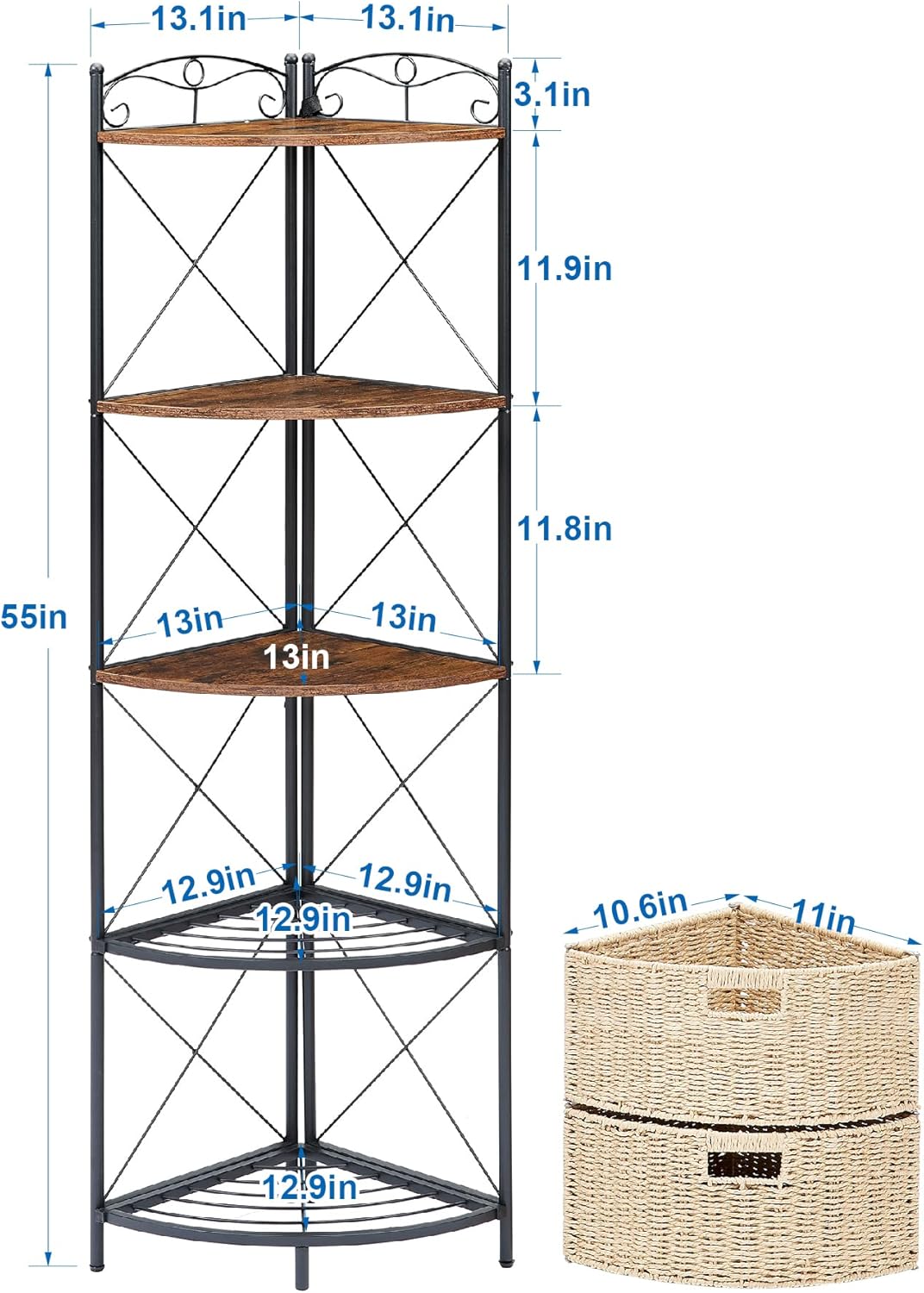 VECELO Corner Cabinet Tall Storage Shelf Bookshelf Display