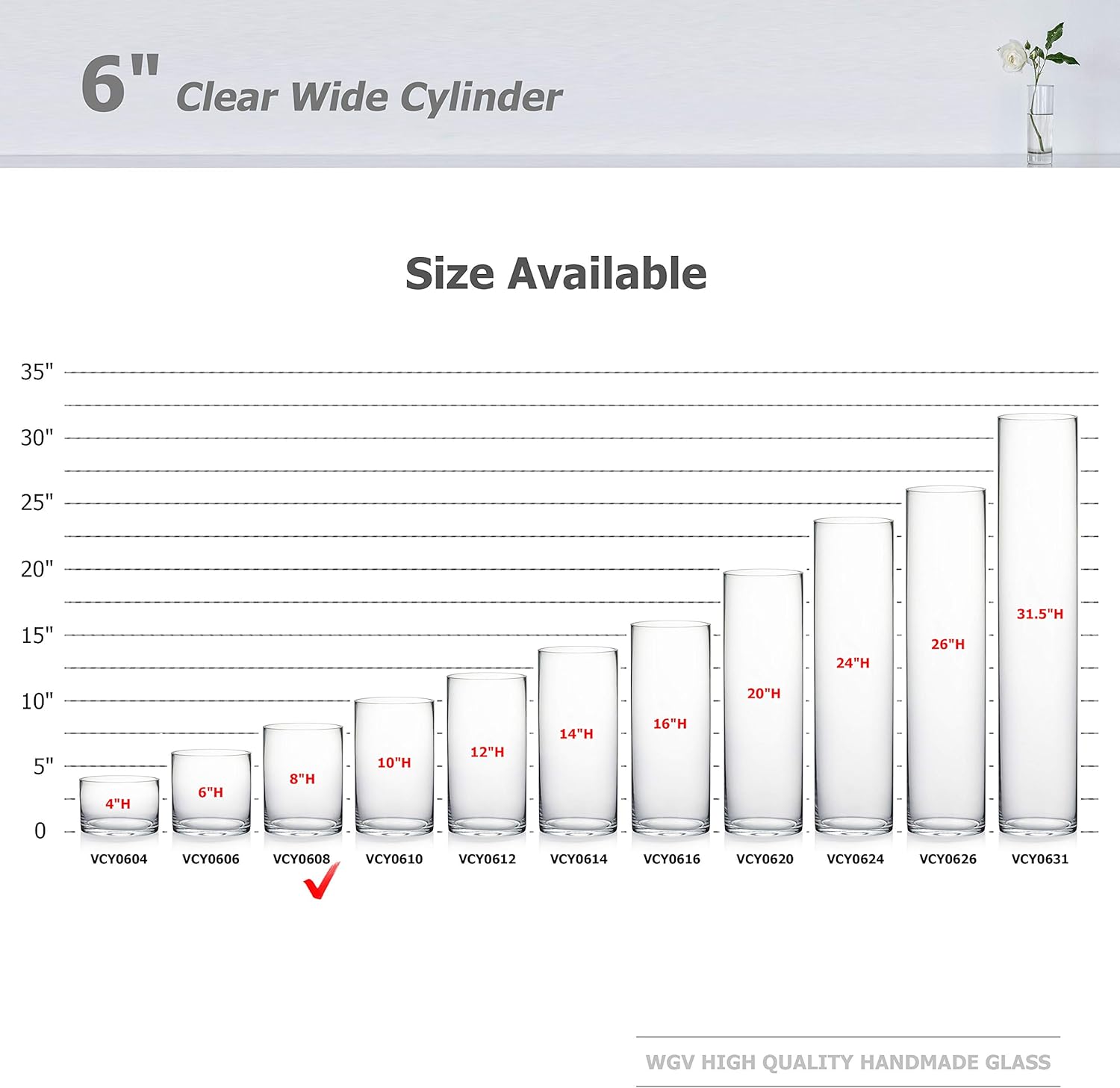 WGVI Quality Thick Cylinder Glass Vase 6 x 8
