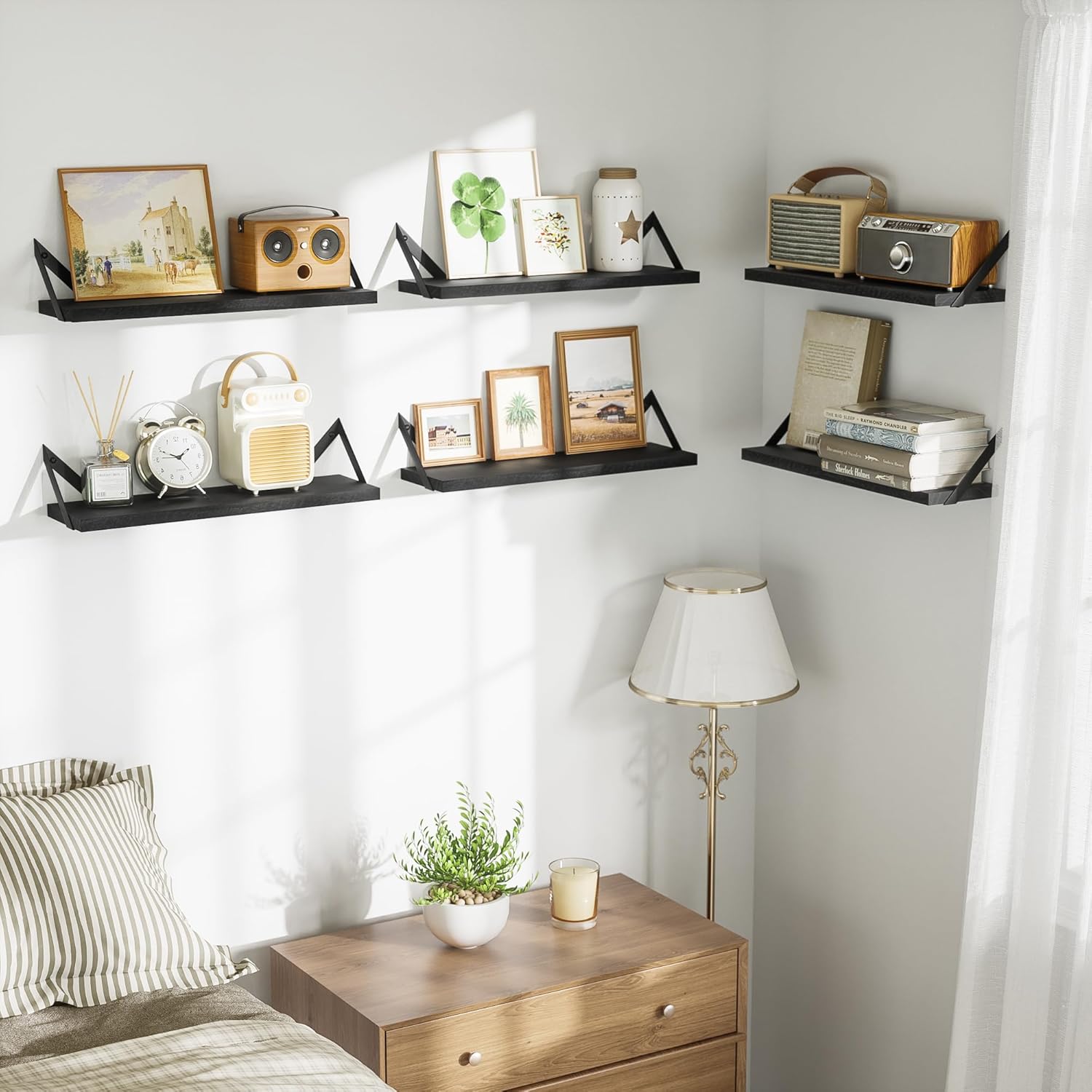 SRIWATANA Set of 6 Floating Shelves Weathered Black