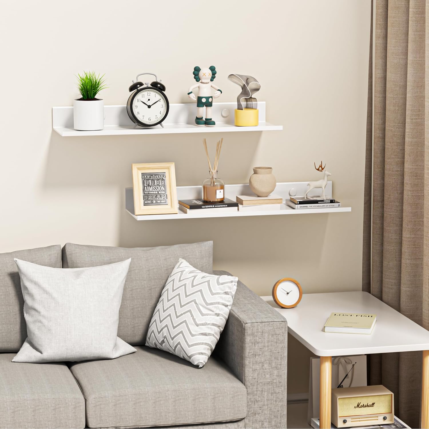 White Floating Wall Shelves Set of 2 157 Inch Metal