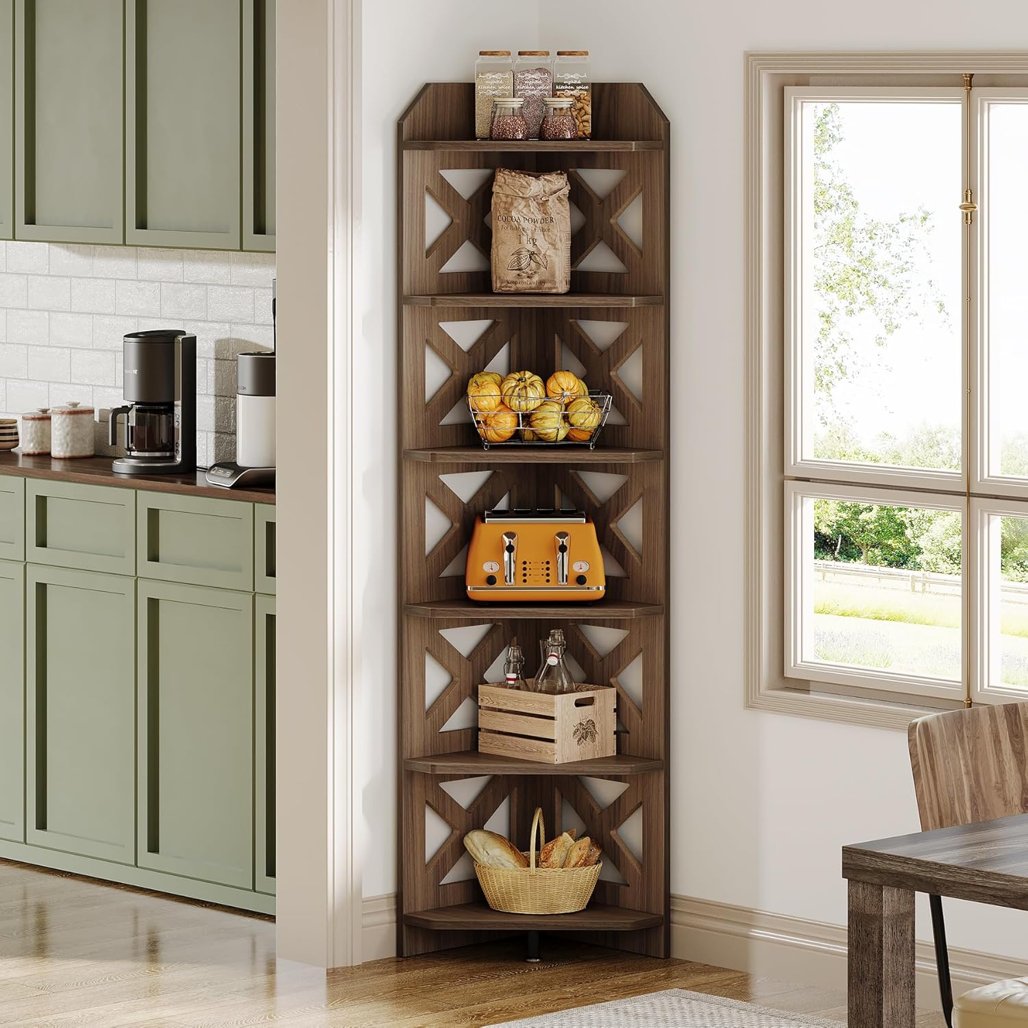 Tribesigns 708 Inch Corner Shelf 6 Tier Rustic Bookcase