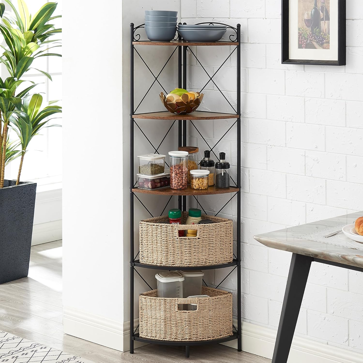 VECELO Corner Cabinet Tall Storage Shelf Bookshelf Display