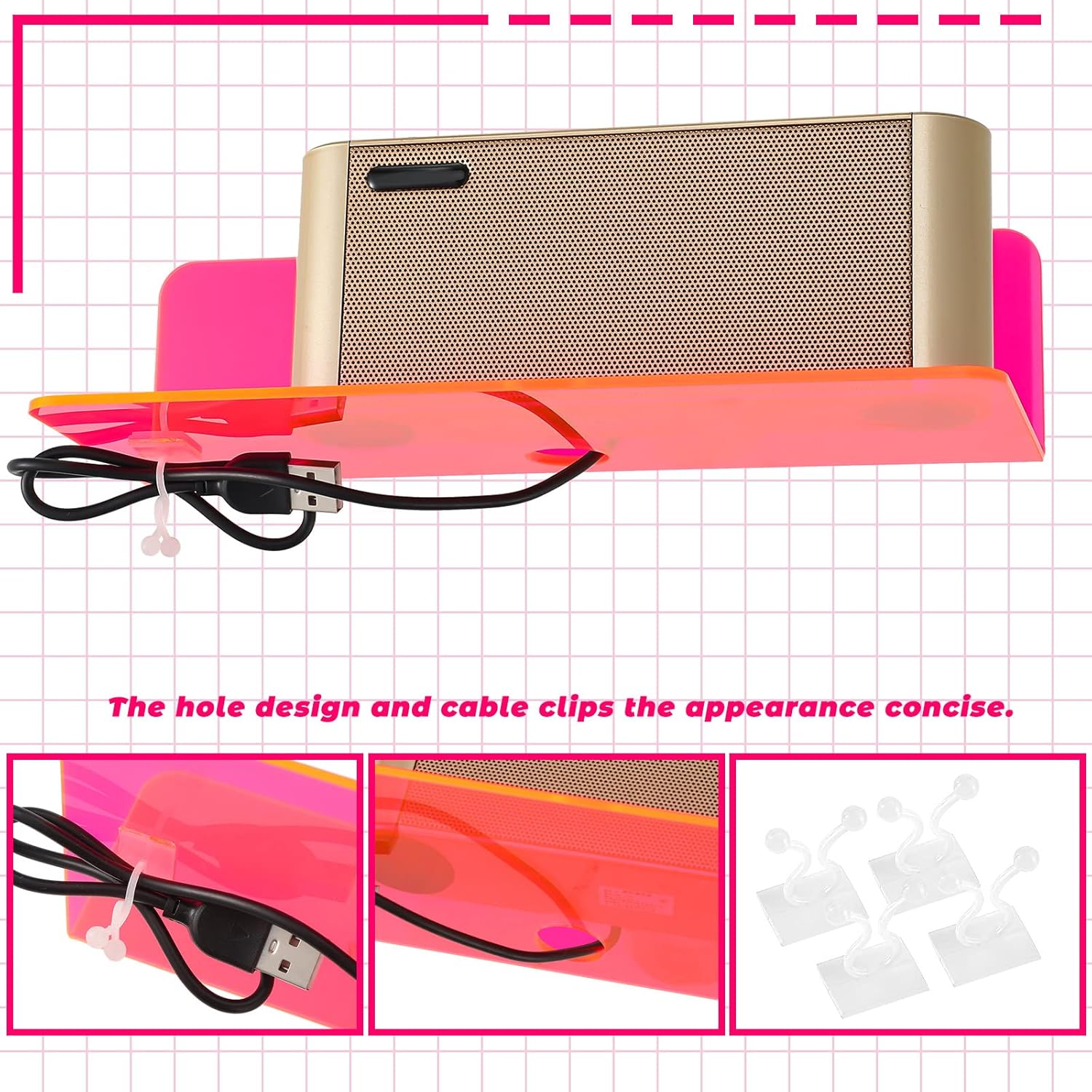 Weysat Floating Shelves 9 Inch Acrylic Wall Mount 4 Pcs Fluorescent Pink