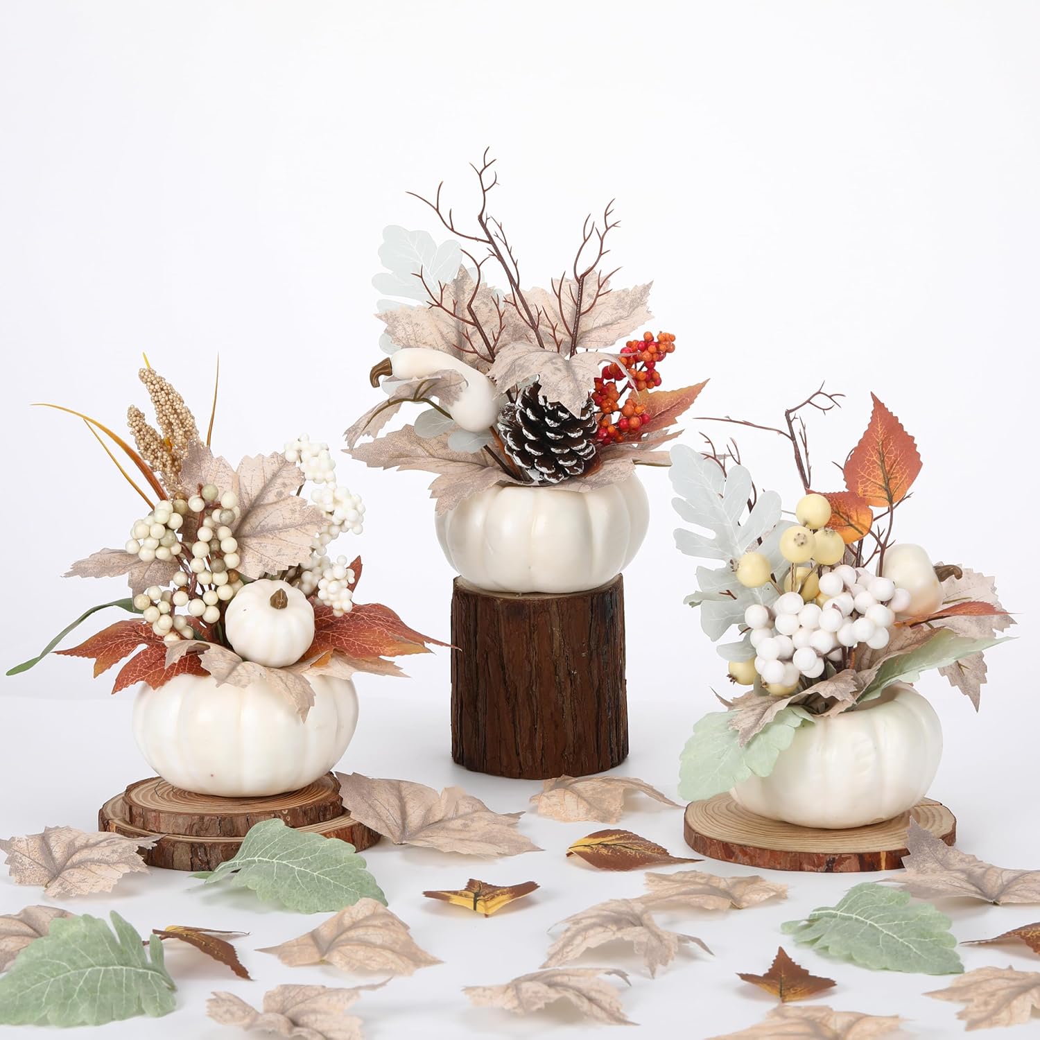 3 Pcs 9 Inch Artificial Fall Pumpkins Centerpiece Decor