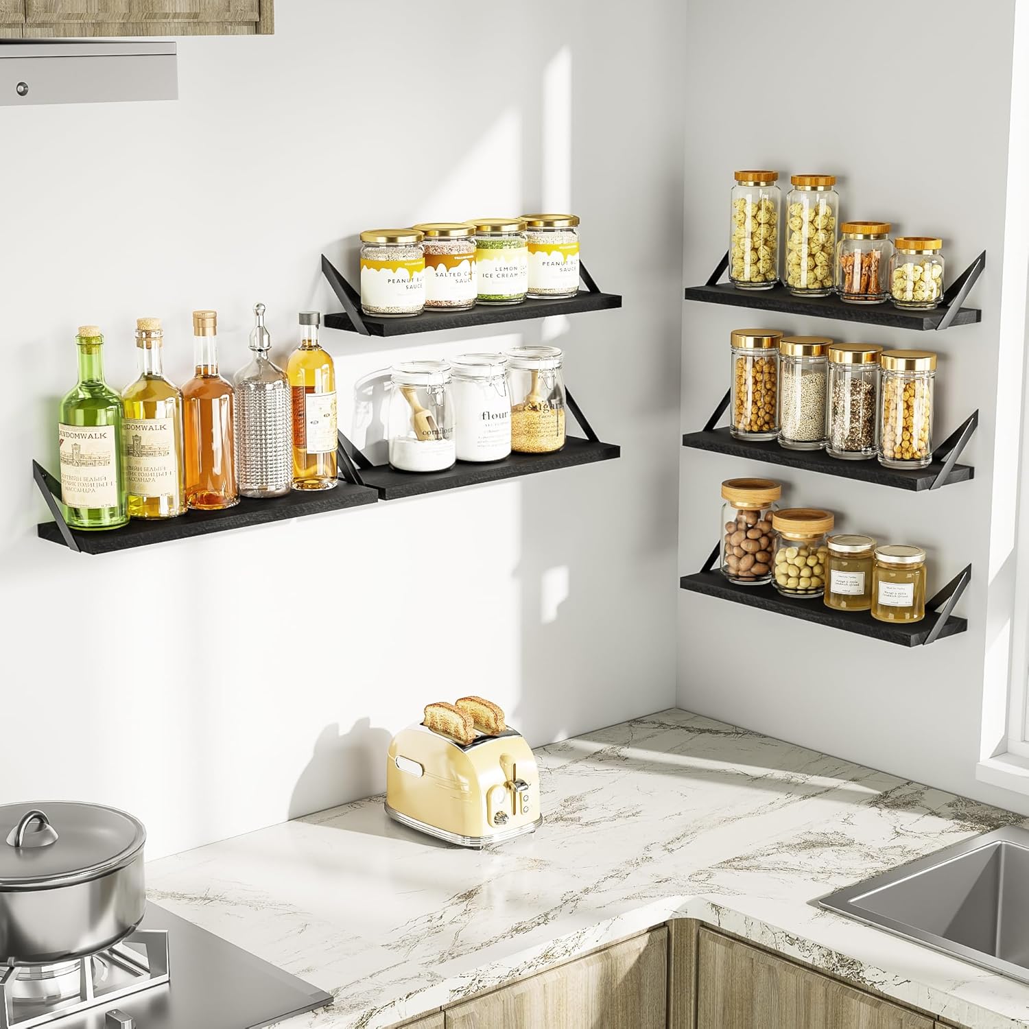 SRIWATANA Set of 6 Floating Shelves Weathered Black