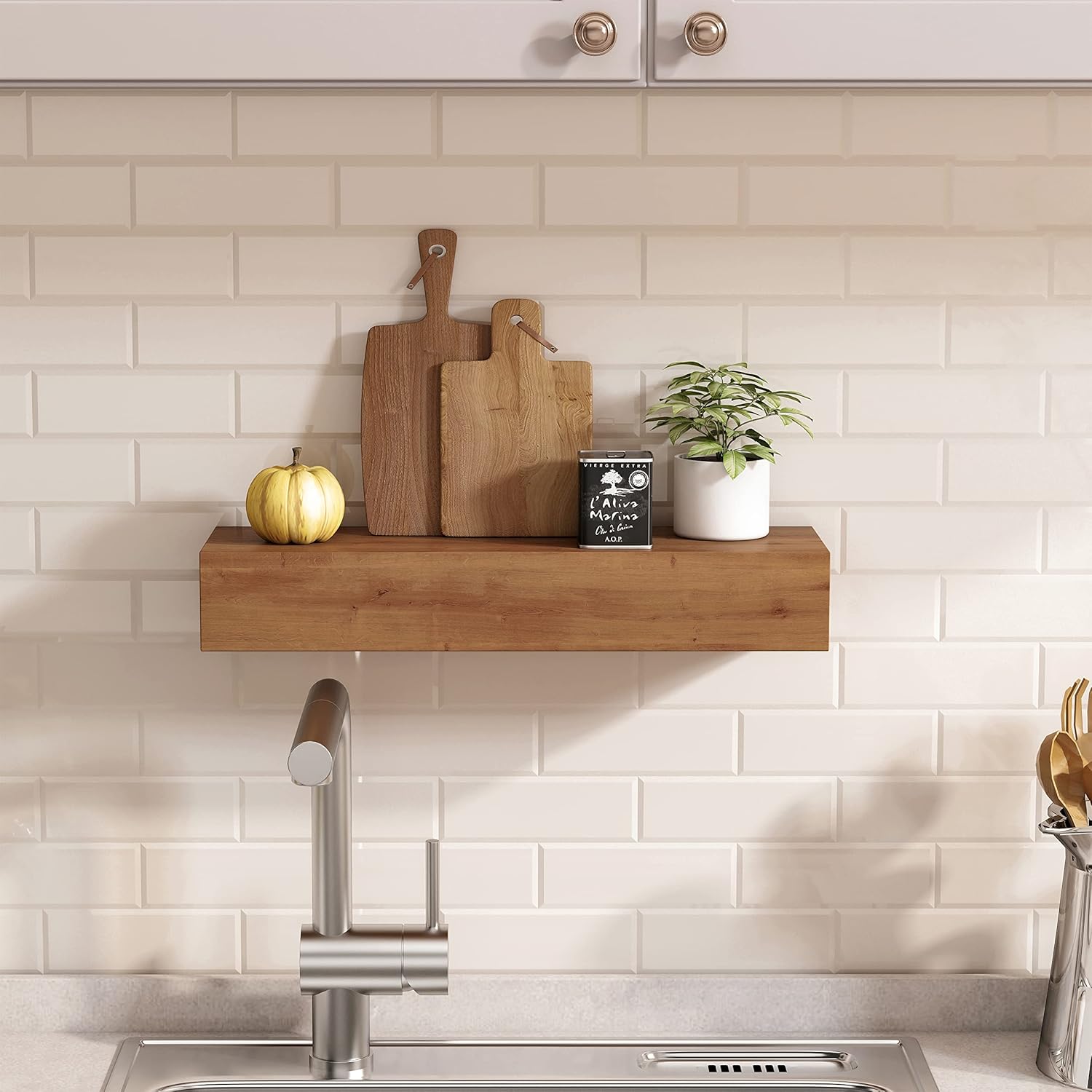 ROOREVO Wall Floating Shelves Rustic Wood 17 Inch 2 Pack