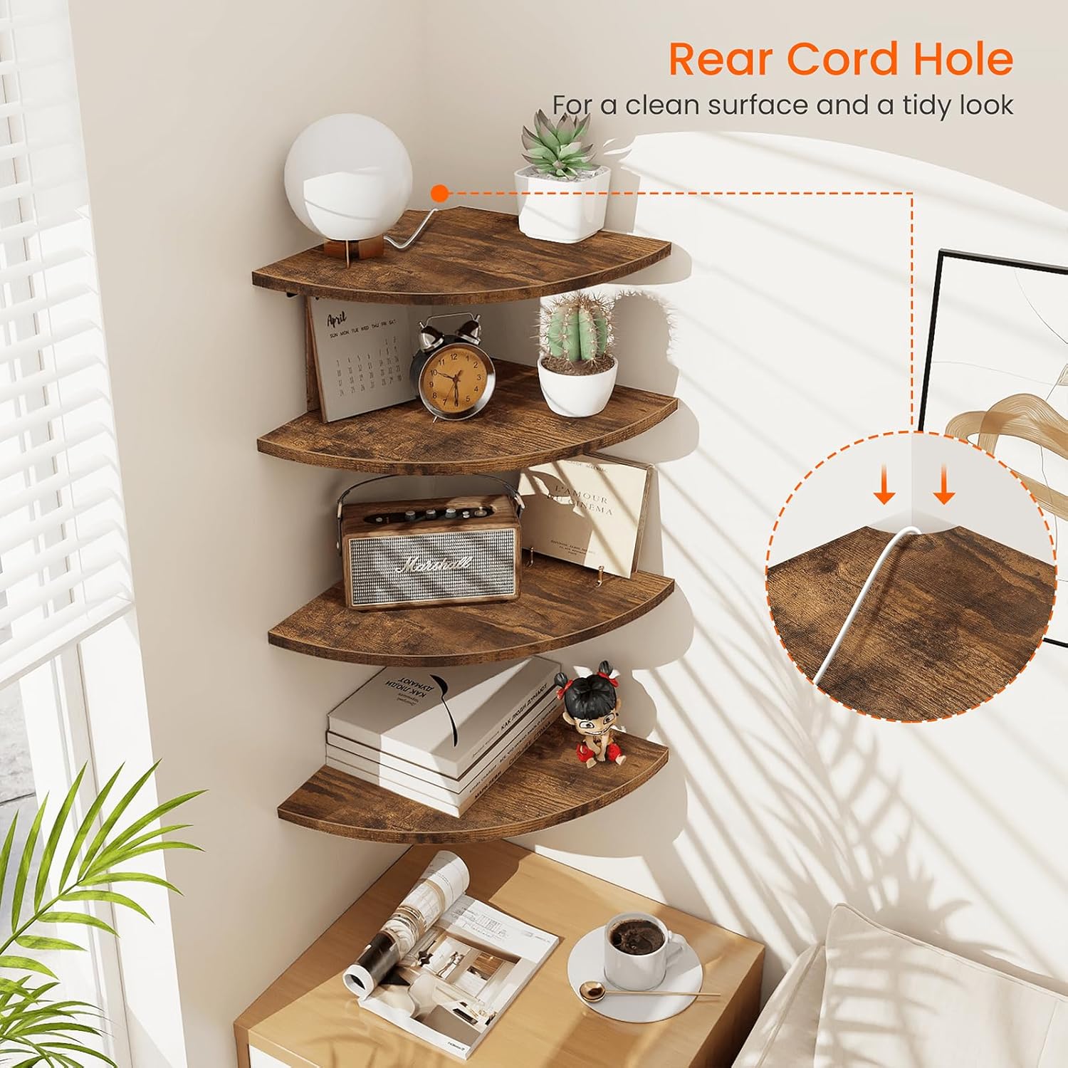 Homode Corner Wall Shelf Set of 4 Rustic Brown