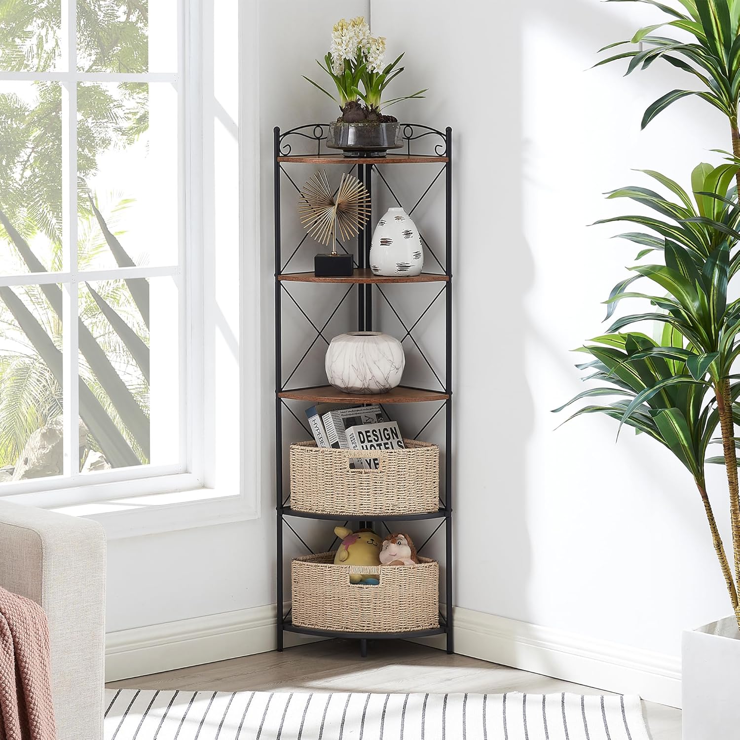 VECELO Corner Cabinet Tall Storage Shelf Bookshelf Display