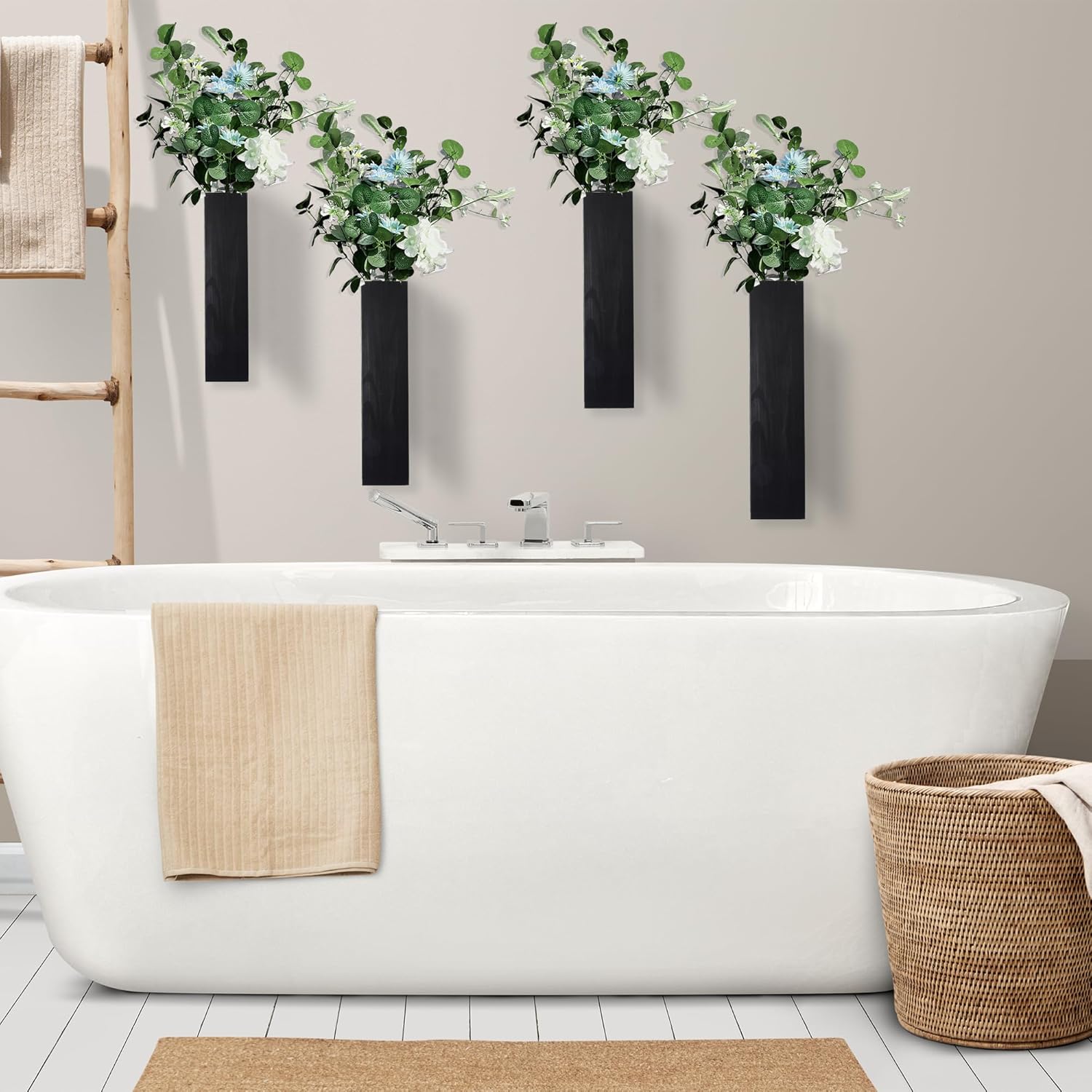4 Black Wooden Wall Planters for Indoor Plants