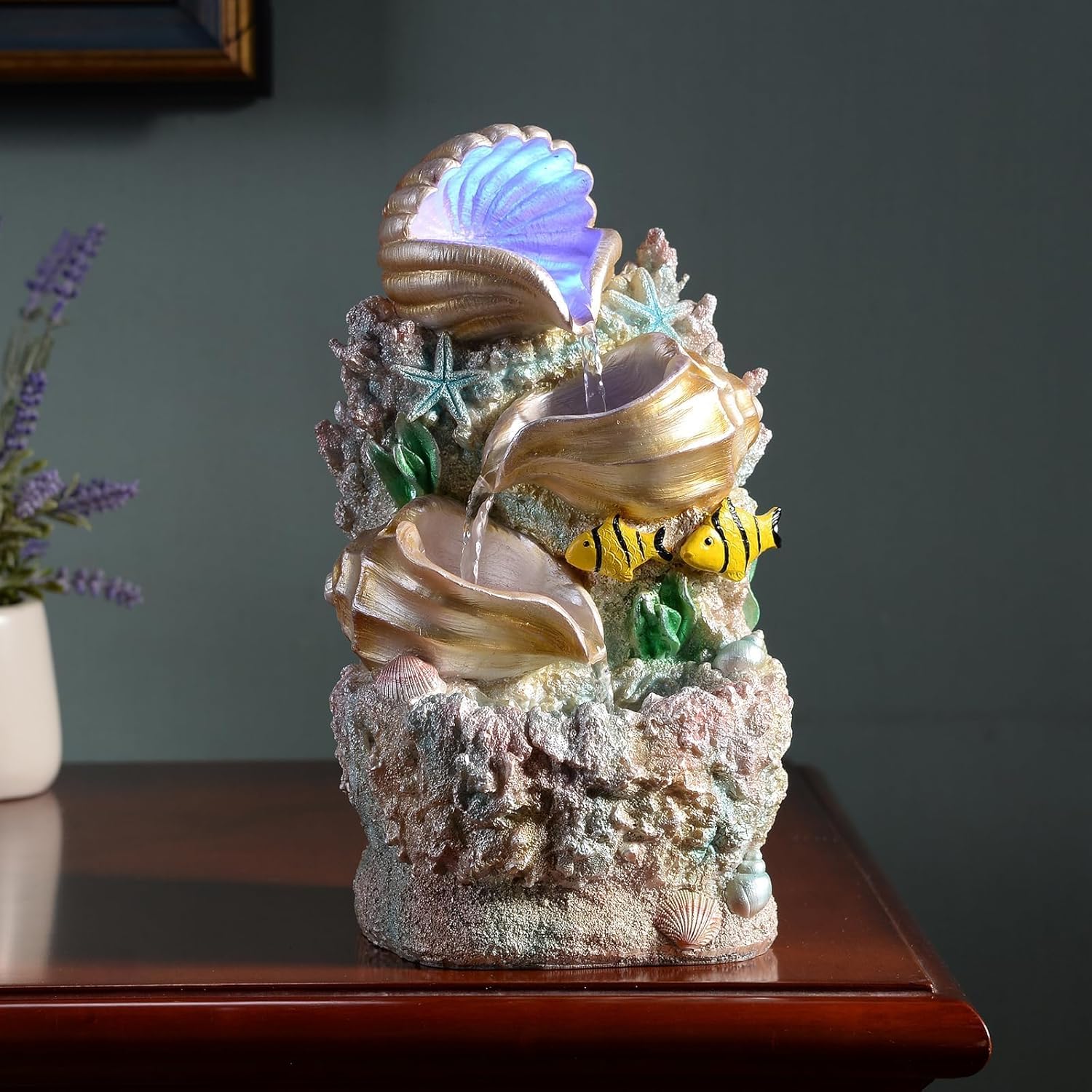 GOSSI Themed Coral Shell Fountain with LED Lights