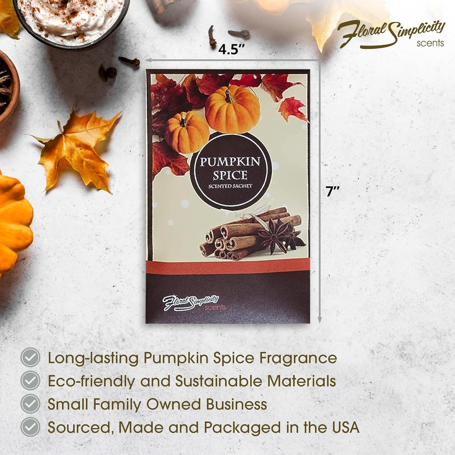 Pumpkin Spice Scented Sachets Pack of 3 for Home and Car