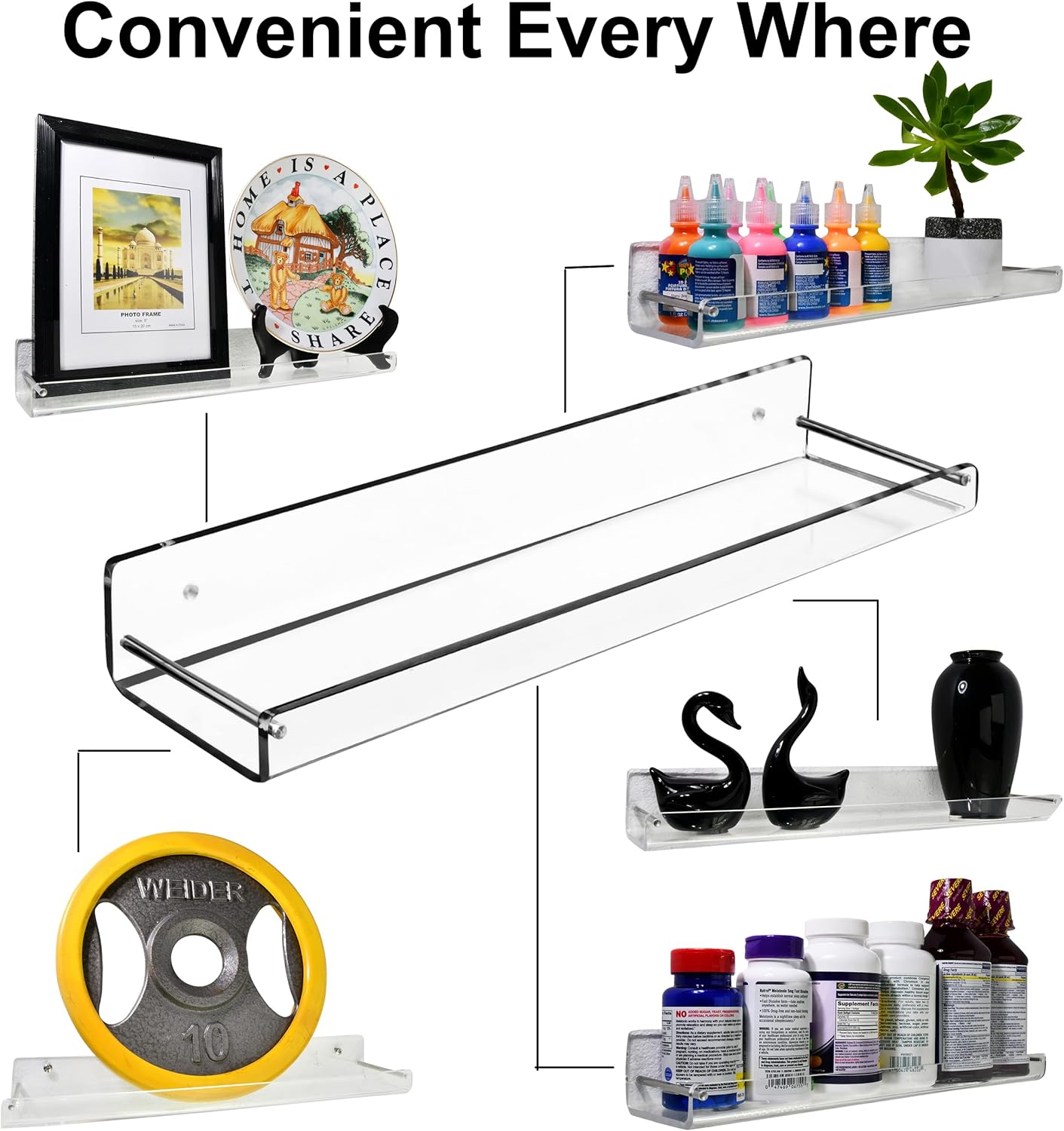 AMT 2 Pack Acrylic Floating Shelves 15x4 Clear Wall Mount
