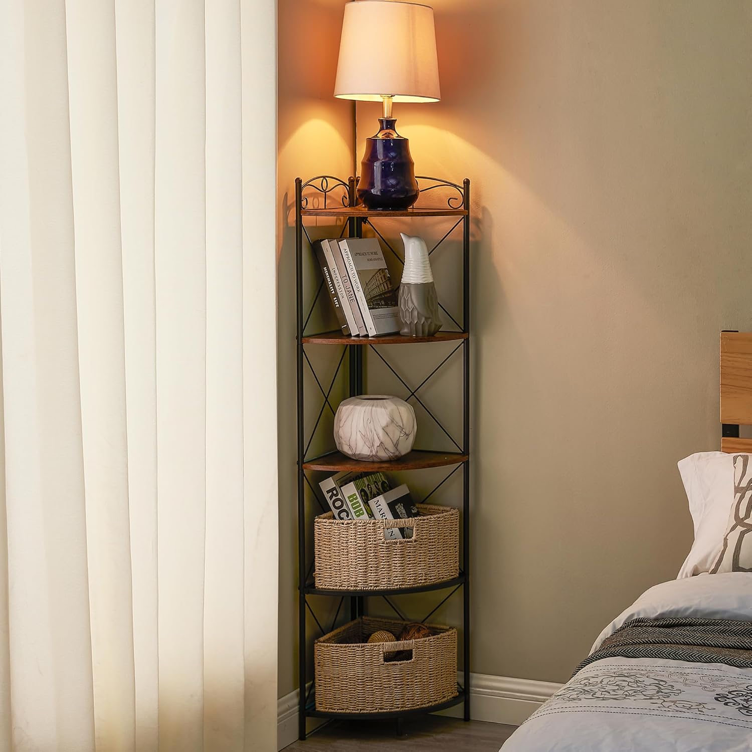 VECELO Corner Cabinet Tall Storage Shelf Bookshelf Display