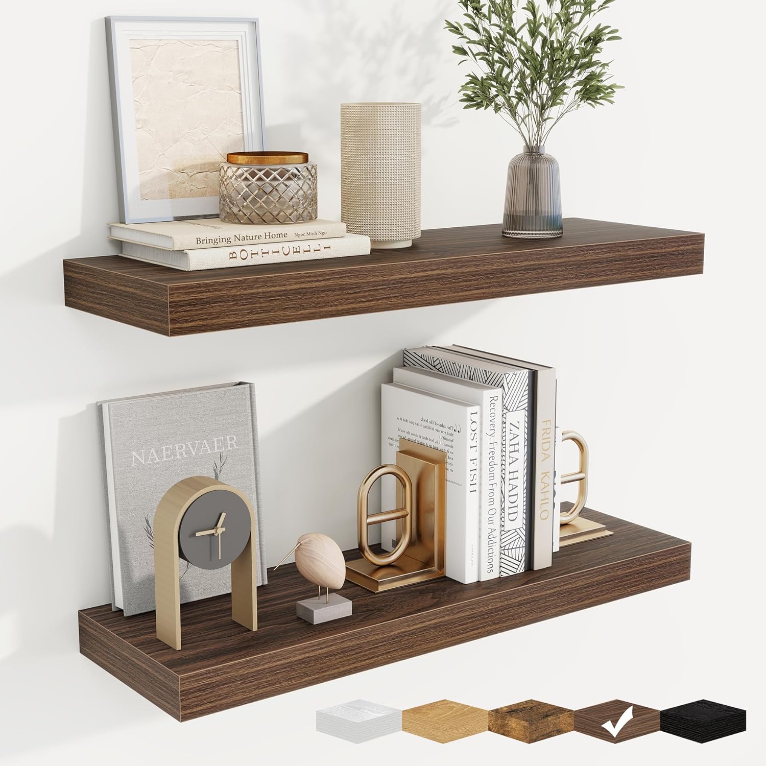 Fuqing 24 Inch Floating Shelves Set of 2 Walnut