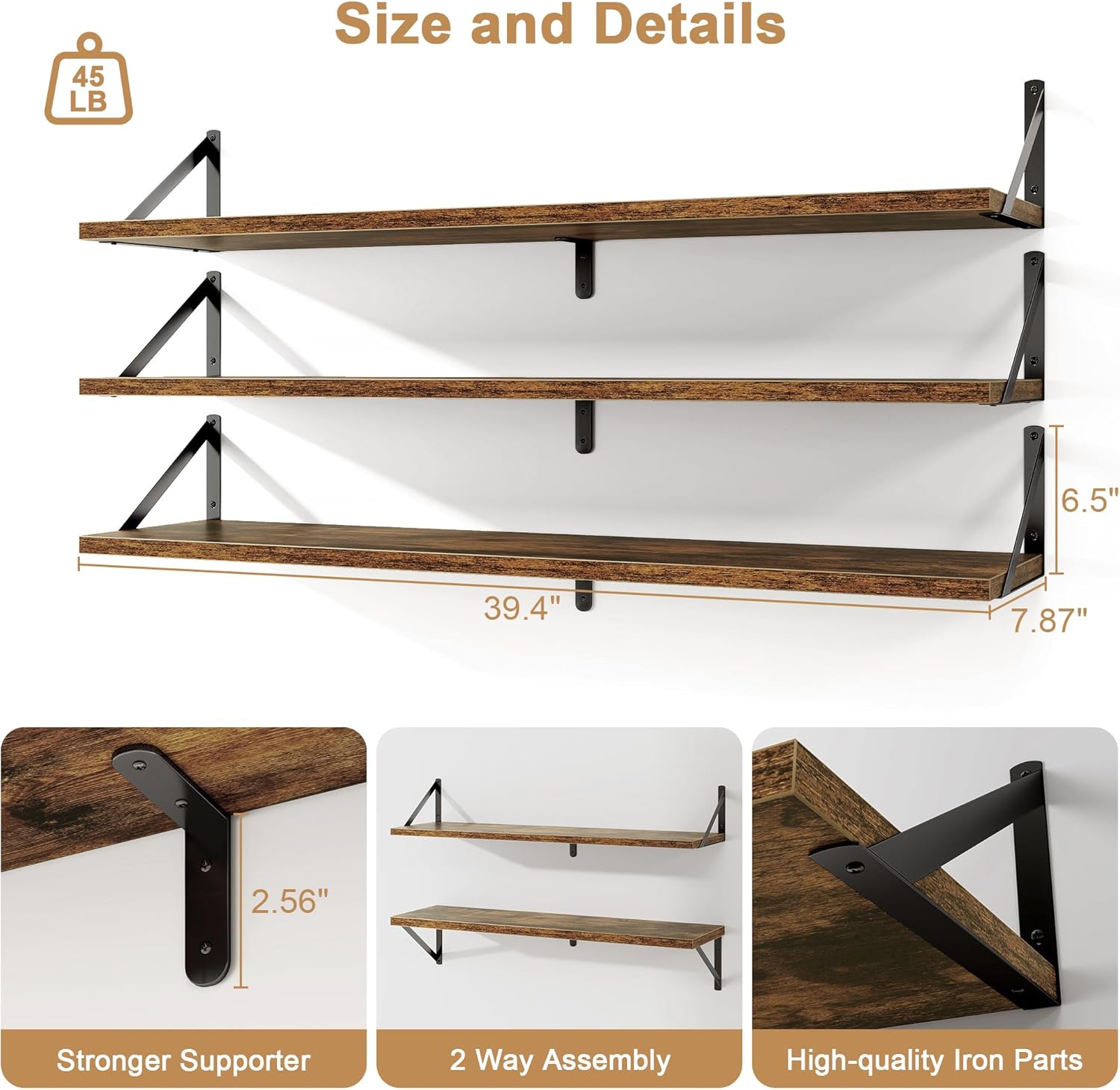 Fun Memories Set of 3 Floating Shelves Rustic Brown