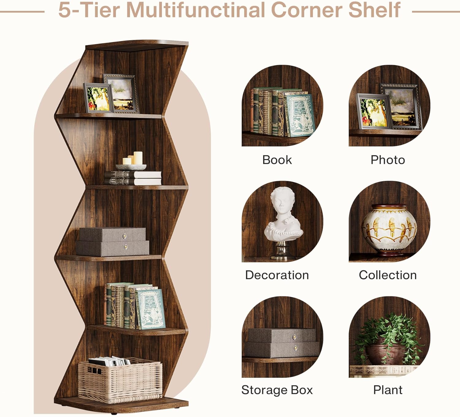Tribesigns 715 Inch Tall Corner Shelf 5 Tier